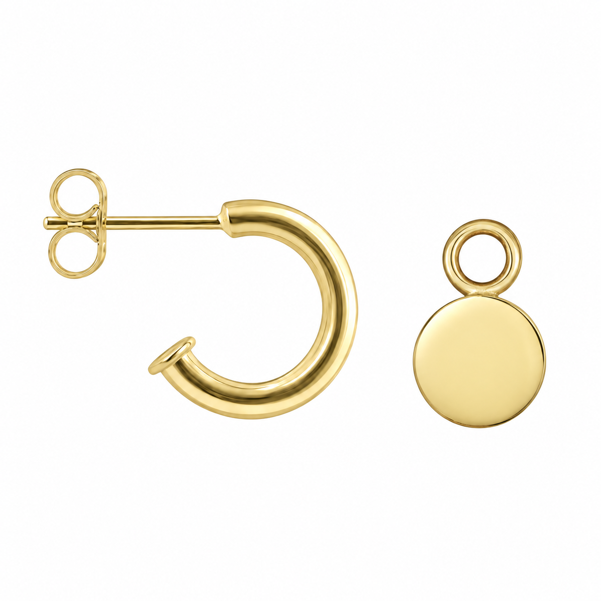 9ct Yellow Gold Plain Disc Charms (For Hoop Earrings Sold Separately)