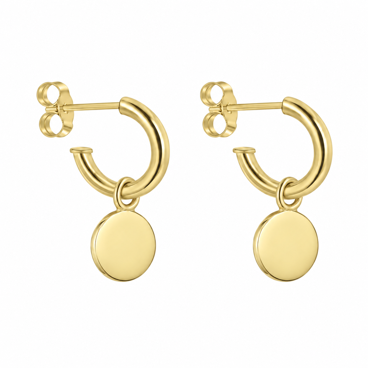 9ct Yellow Gold Plain Disc Charms (For Hoop Earrings Sold Separately)