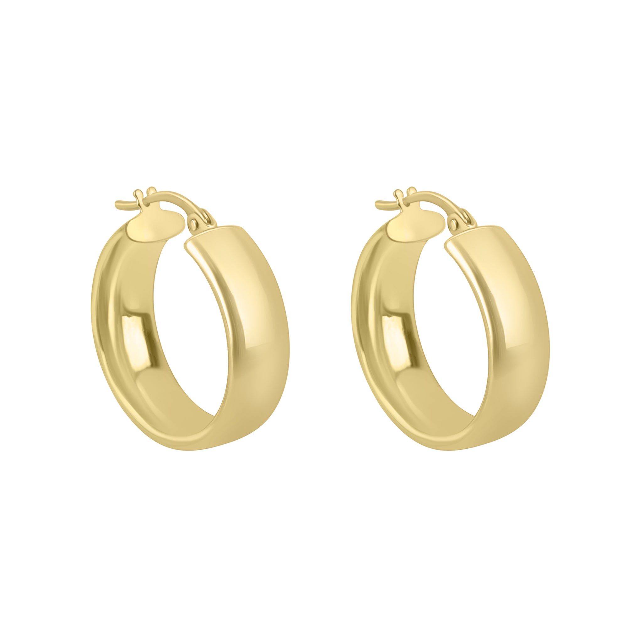 9ct Yellow Gold Polished Finish 15mm D Shaped Hoop Earrings