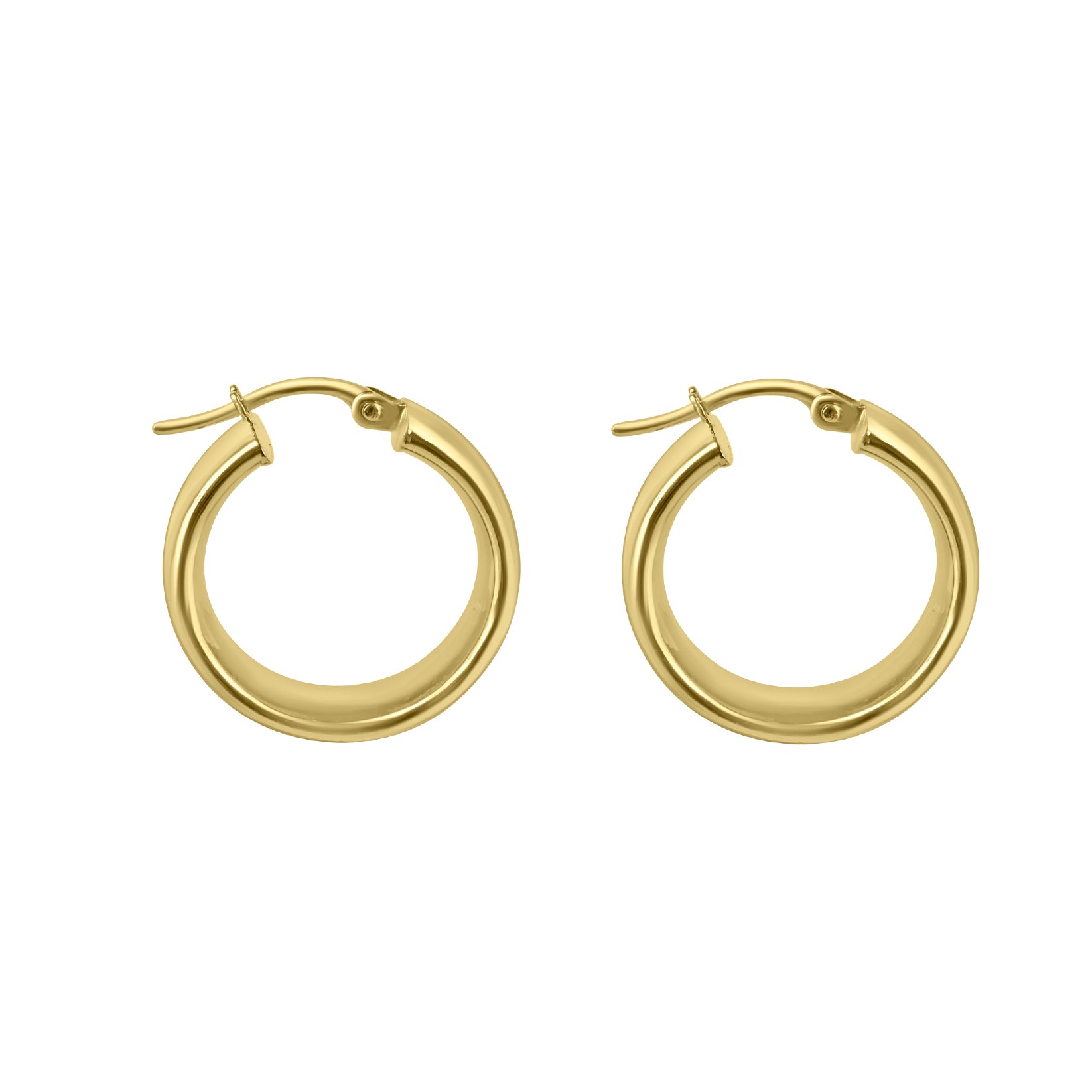 9ct Yellow Gold Polished Finish 15mm D Shaped Hoop Earrings