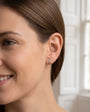 9ct Yellow Gold Satin And Polished Diamond Hoop Leaf Earrings