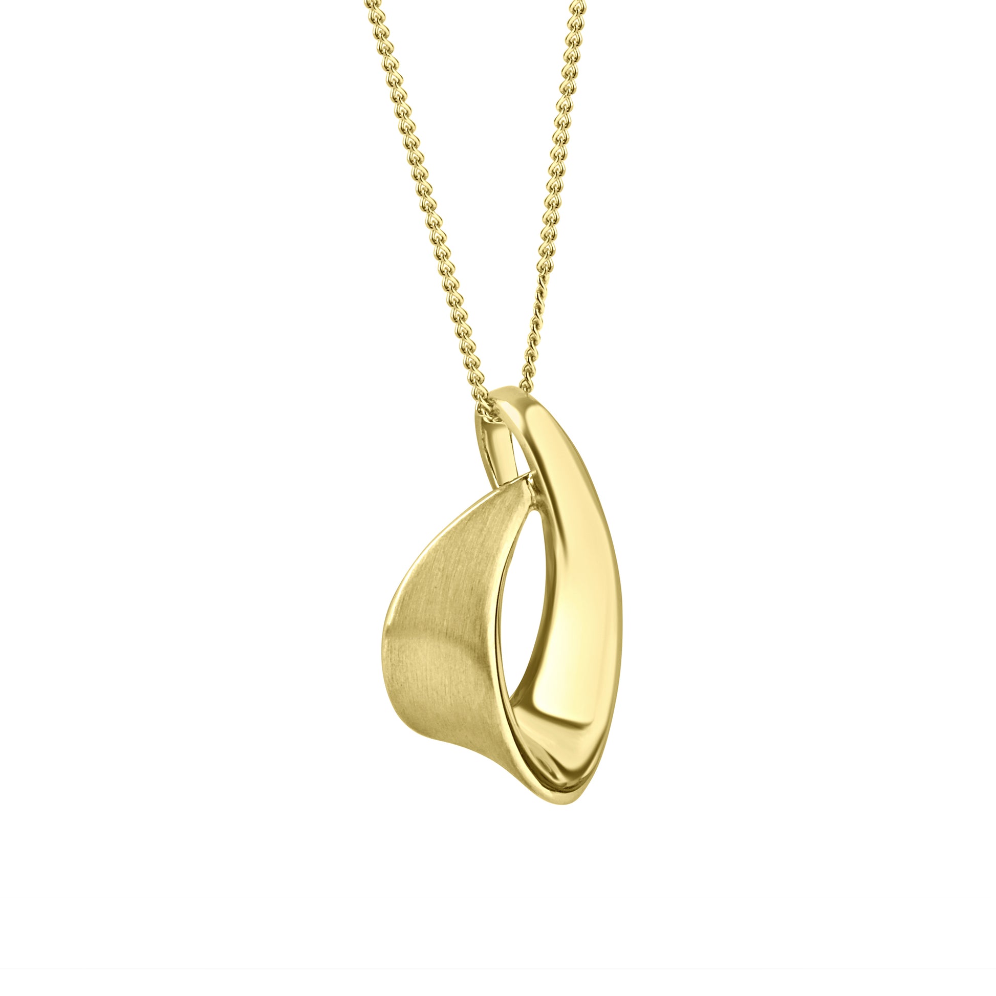 9ct Yellow Gold Satin Polished Ribbon Pendant Necklace