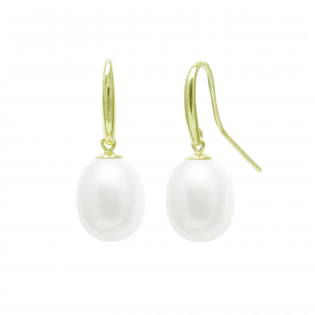 9ct Yellow Gold Shepherds Hook Drop Earrings with White 9-10mm Teardrop Cultured Freshwater Pearl