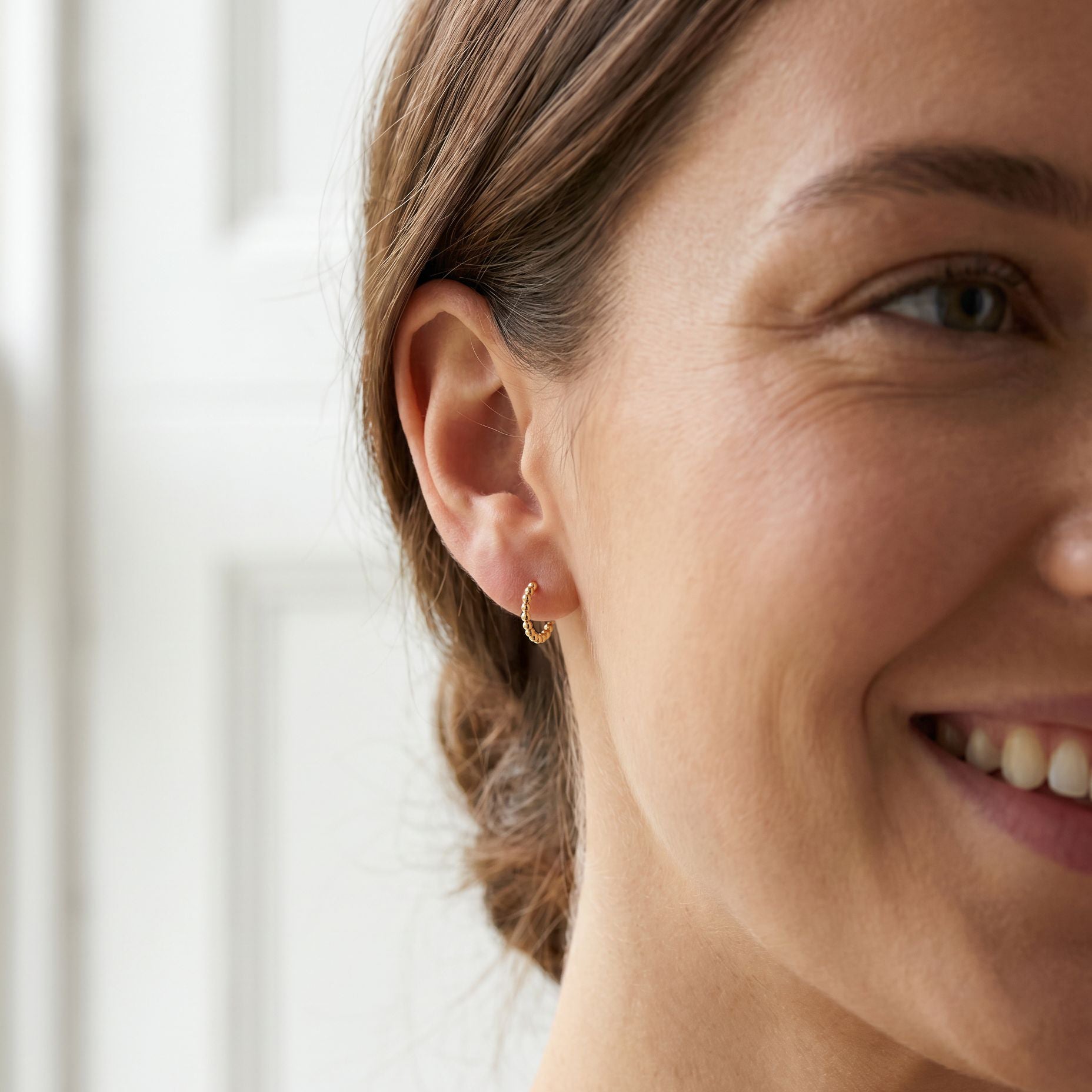9ct Yellow Gold Small 3/4 Bead Hoop Earrings