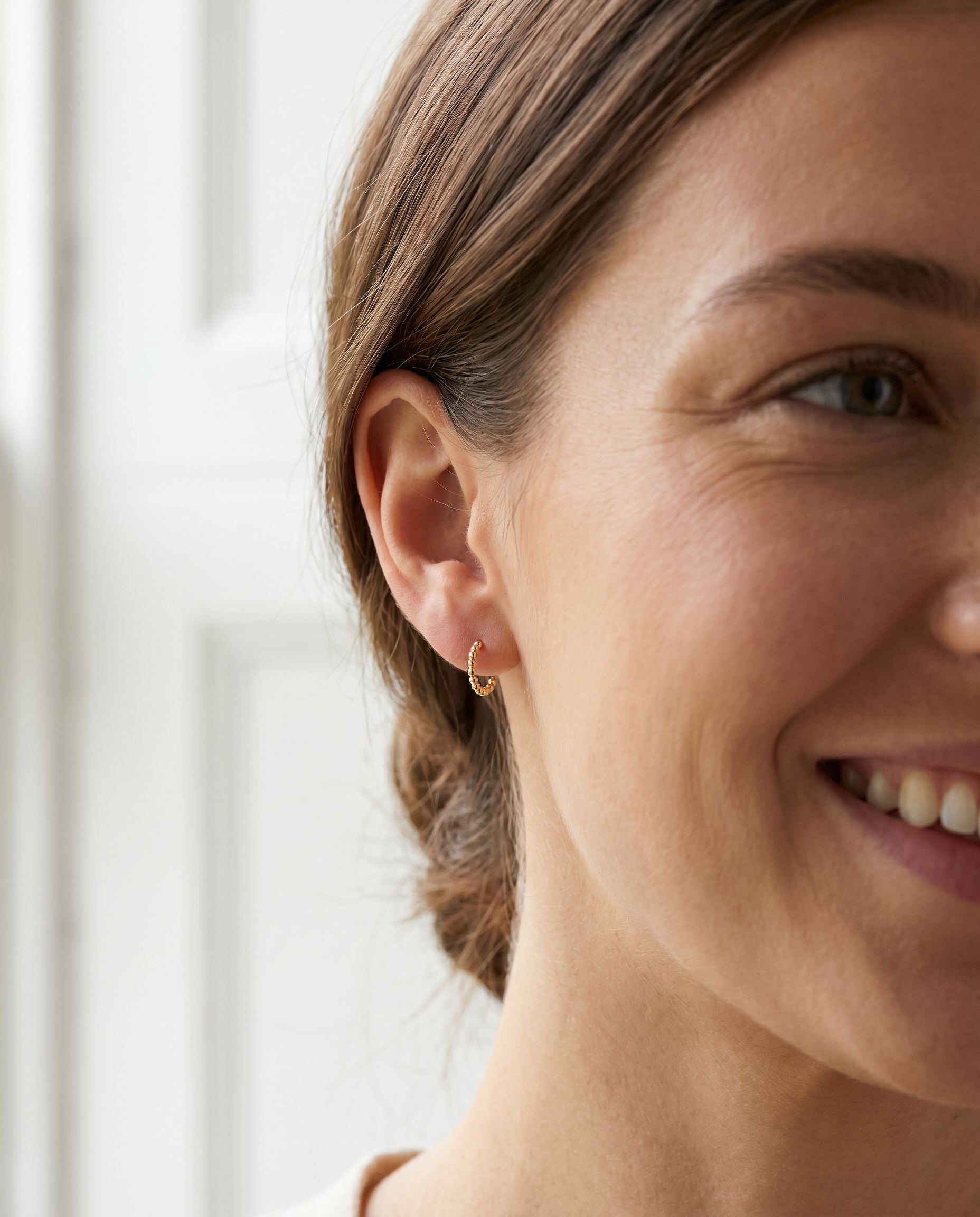 9ct Yellow Gold Small 3/4 Bead Hoop Earrings