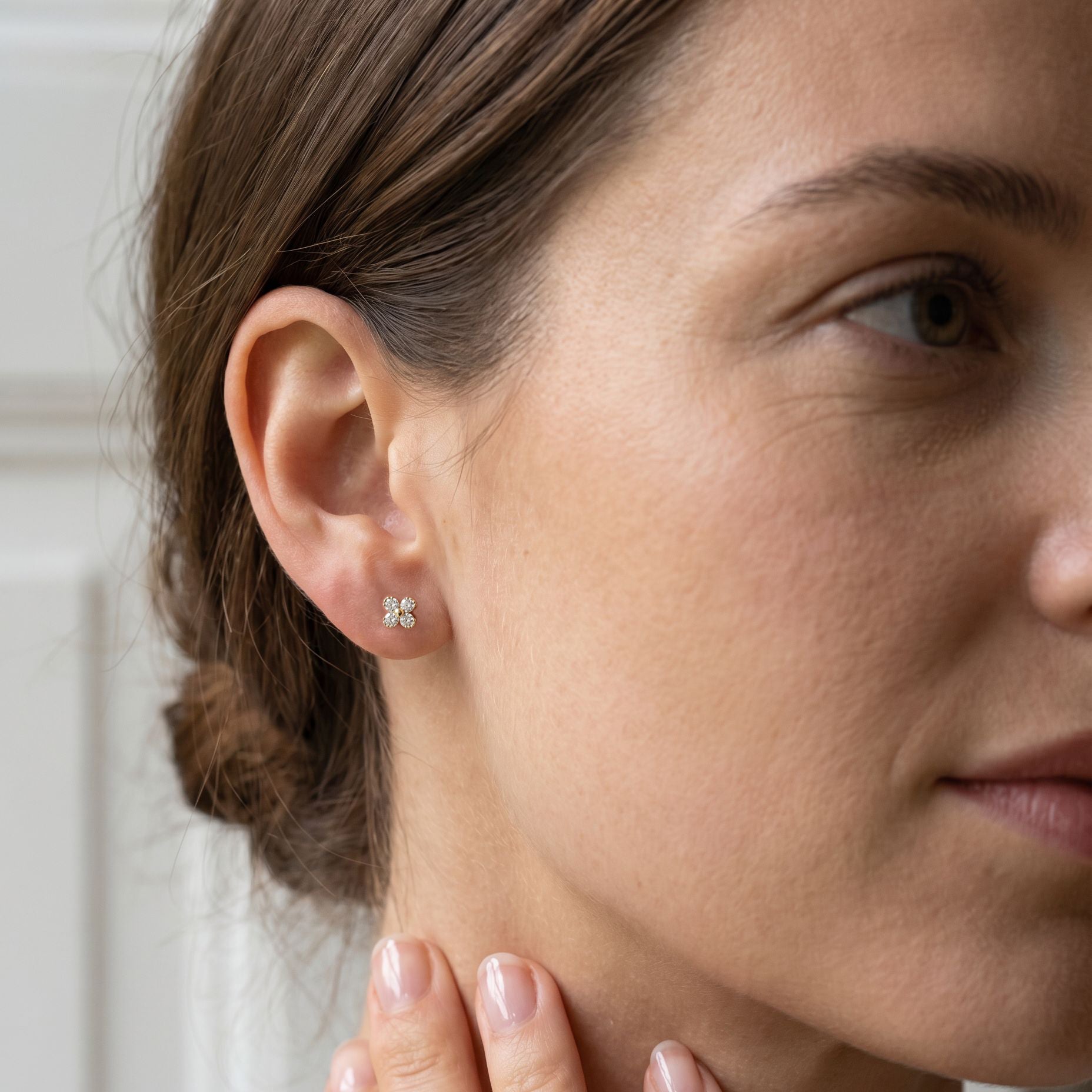 9ct Yellow Gold Stud Earrings Set With Four CZ 's
