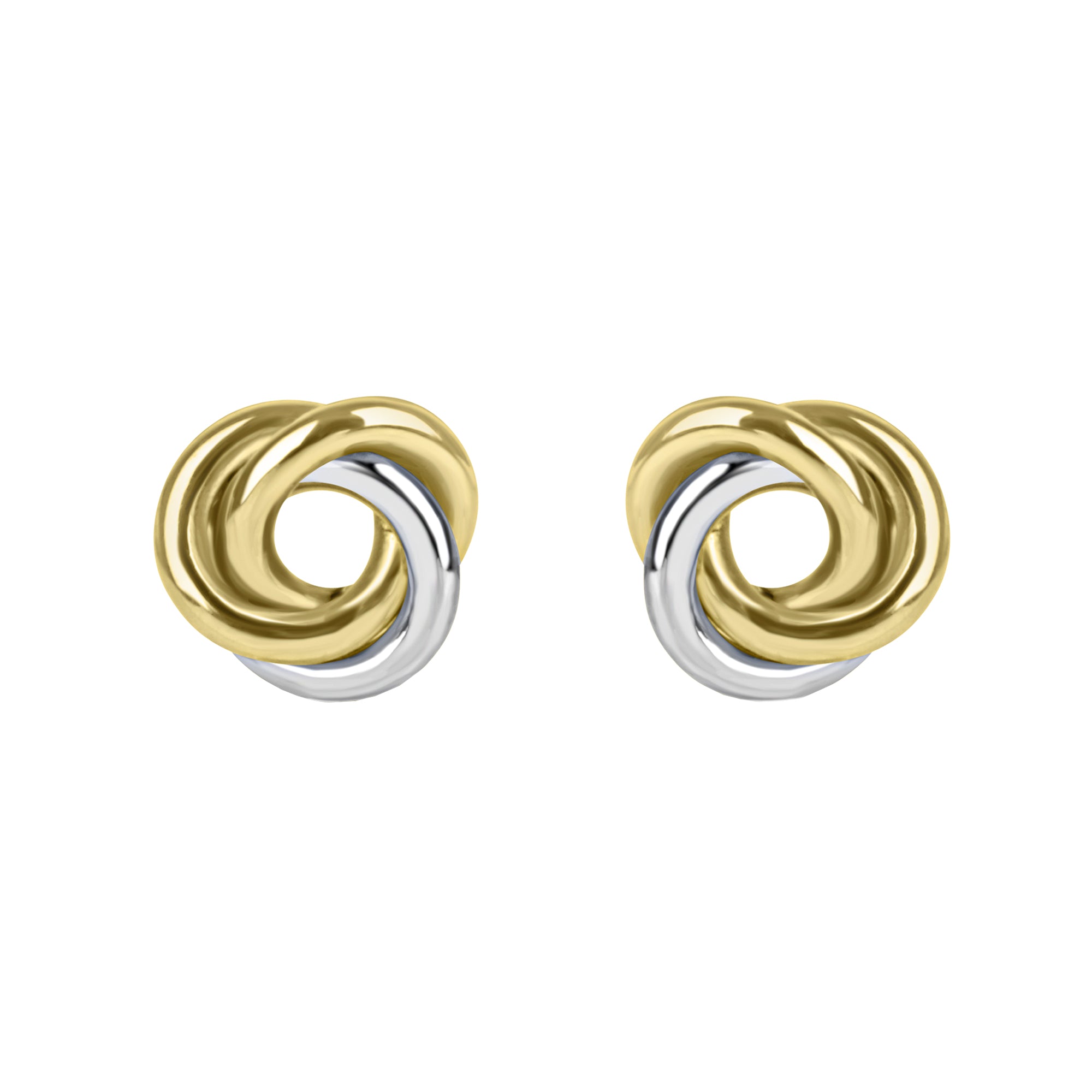 9ct Yellow and White Gold Interlocking Love Knot Stud Earrings