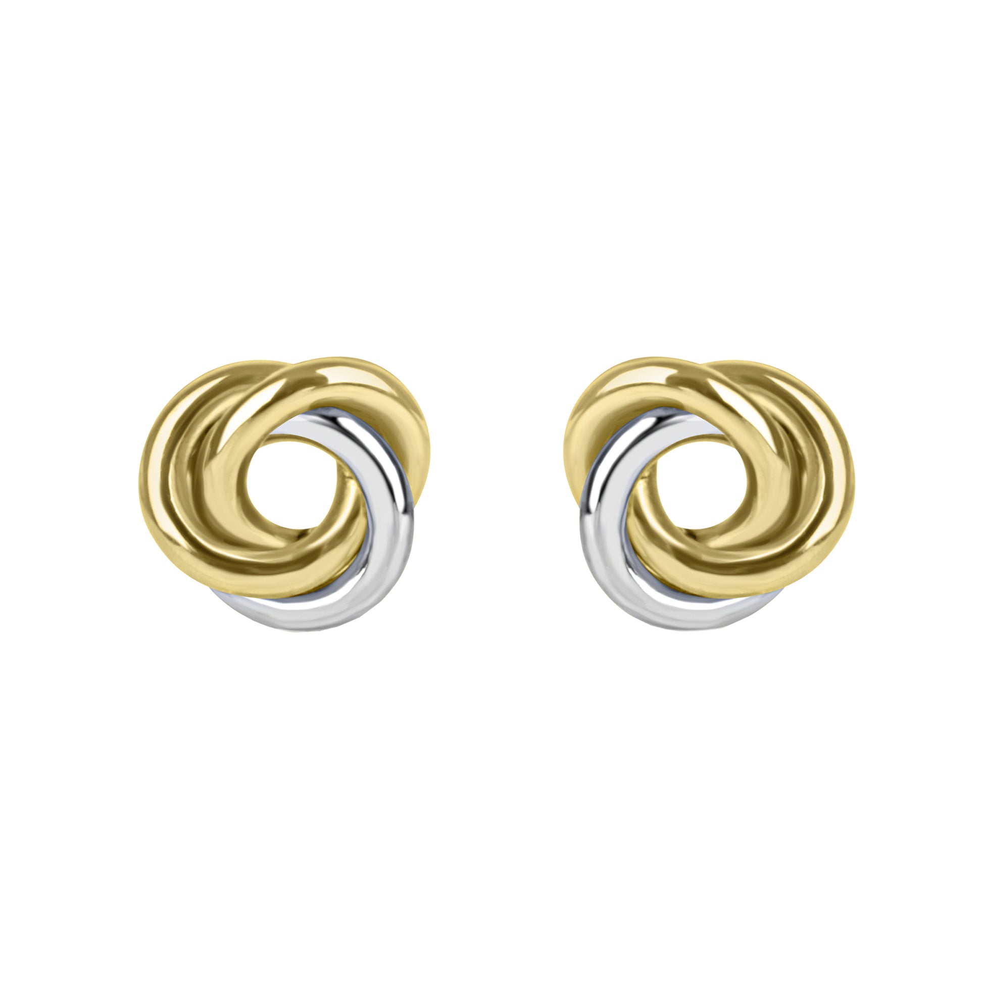 9ct Yellow and White Gold Interlocking Love Knot Stud Earrings