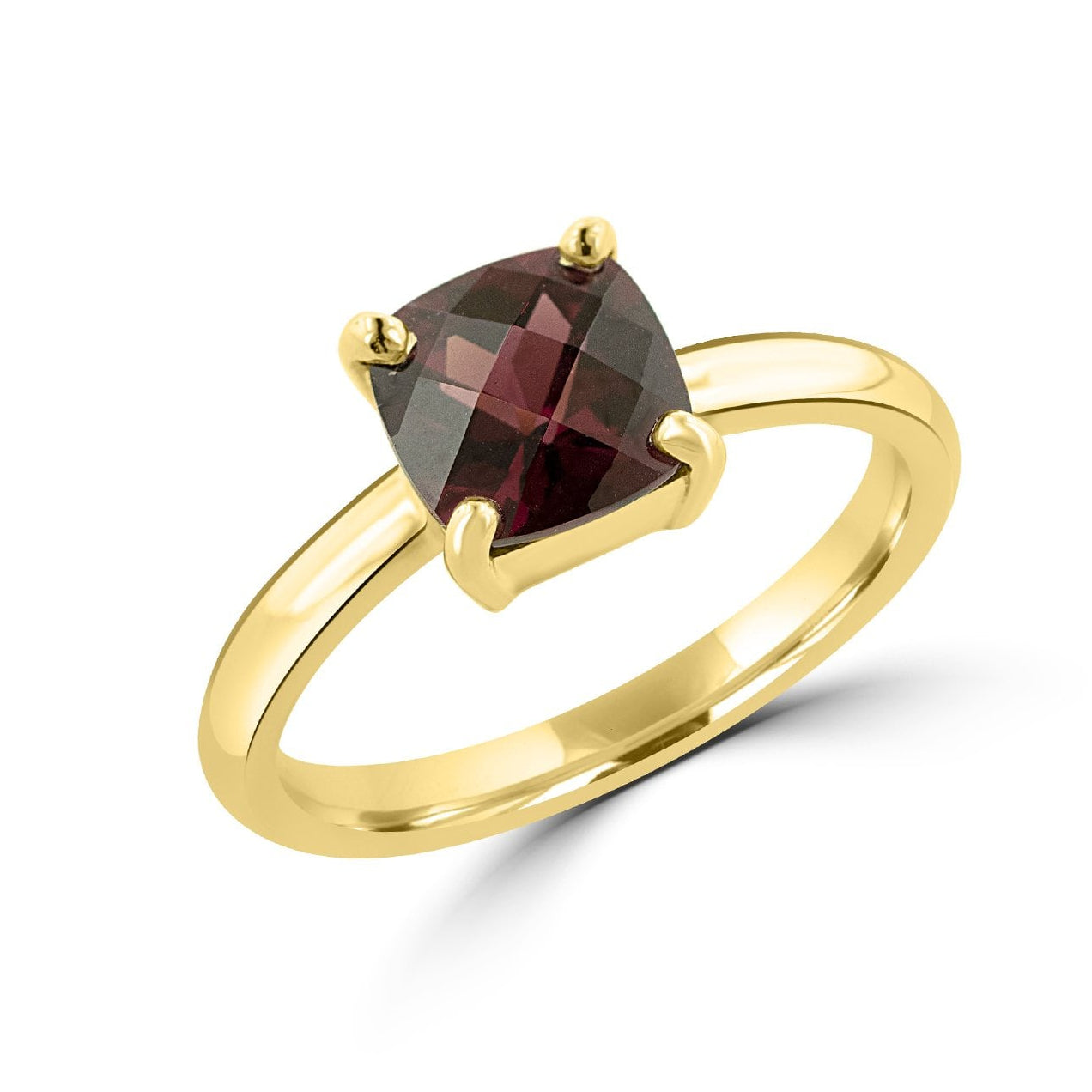 9ct Yelow Gold Checkerboard Cushion Garnet Ring