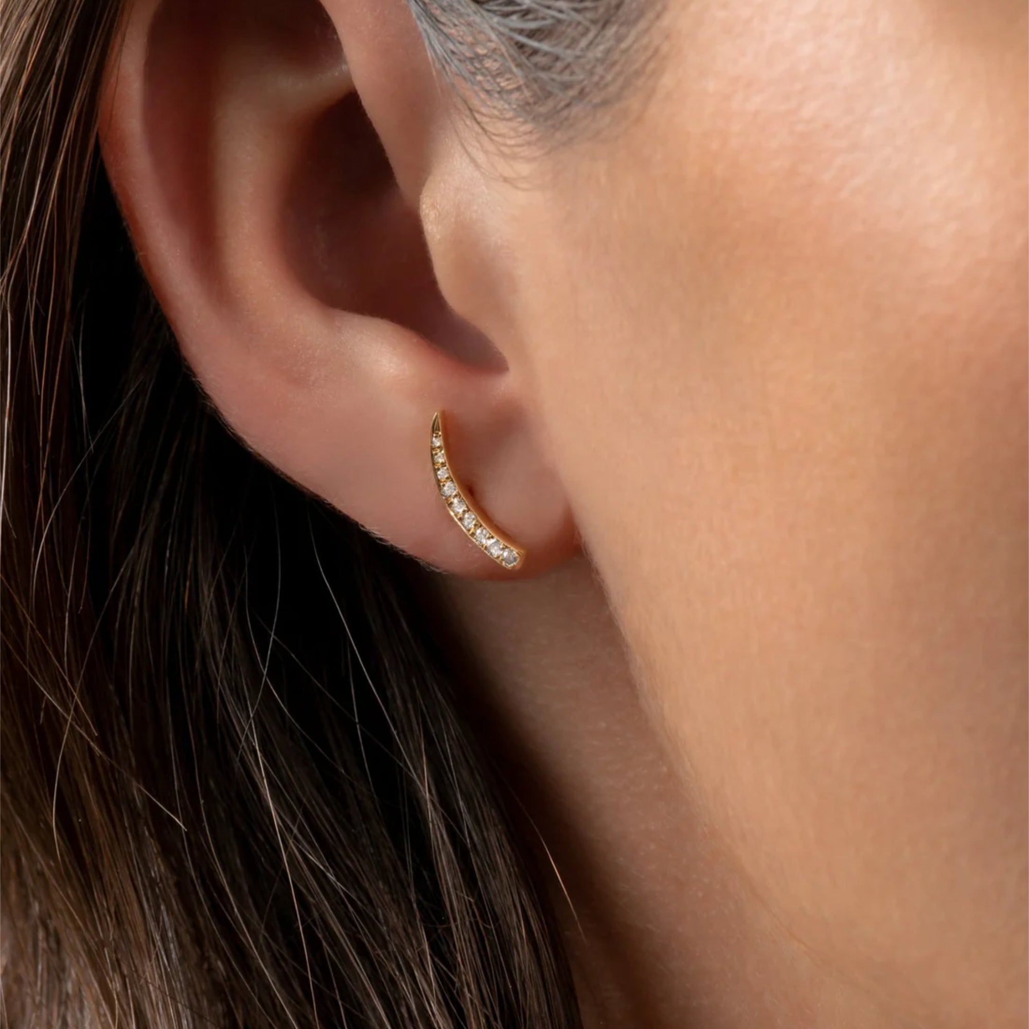 Eloise Gold Plated Sterling Silver Mini Crescent Moon Diamond Studs