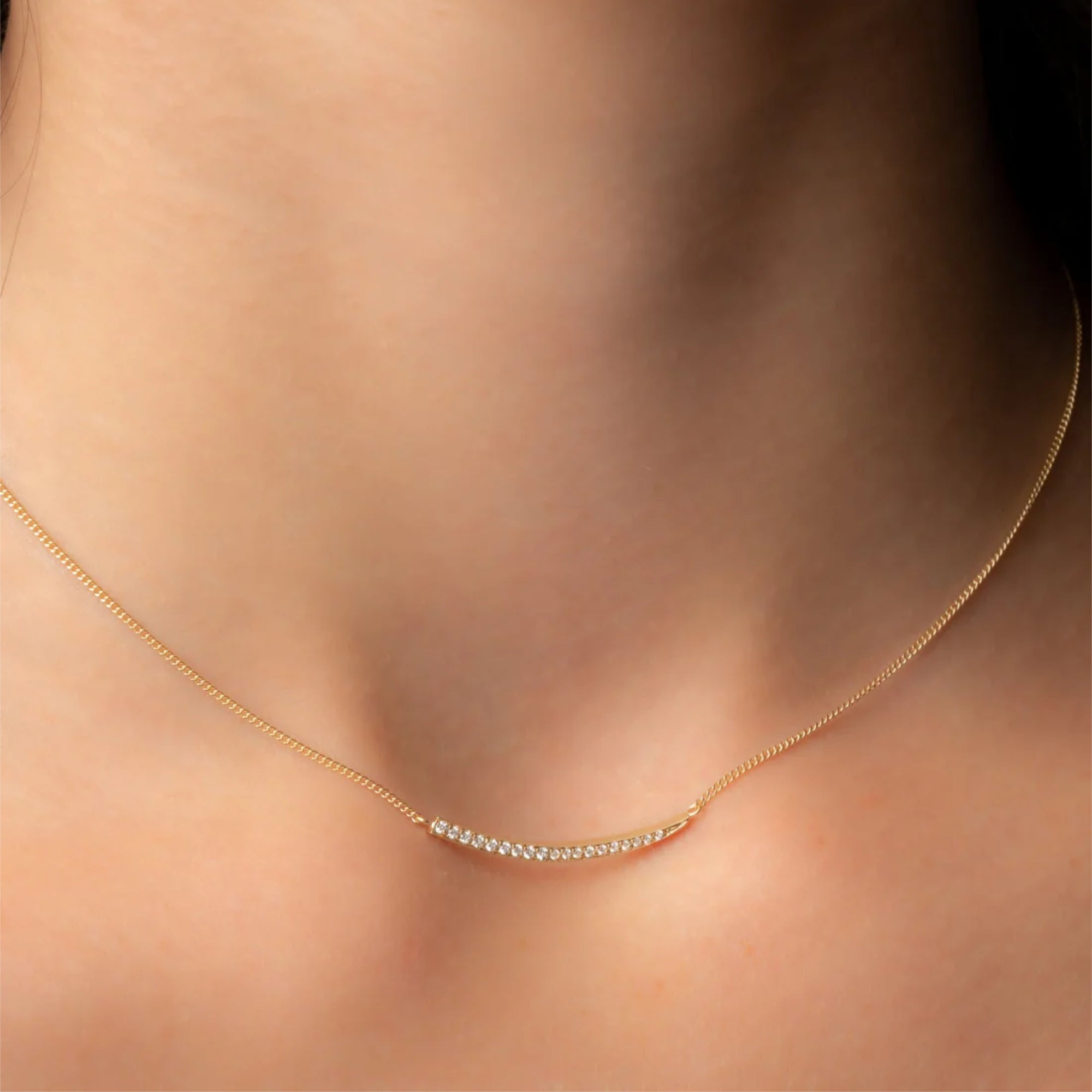 Eloise Gold Plated Sterling Silver Crescent Moon Diamond Necklace