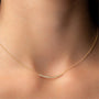 Model Wearing an Eloise Gold Plated Sterling Silver Crescent Moon Diamond Necklace