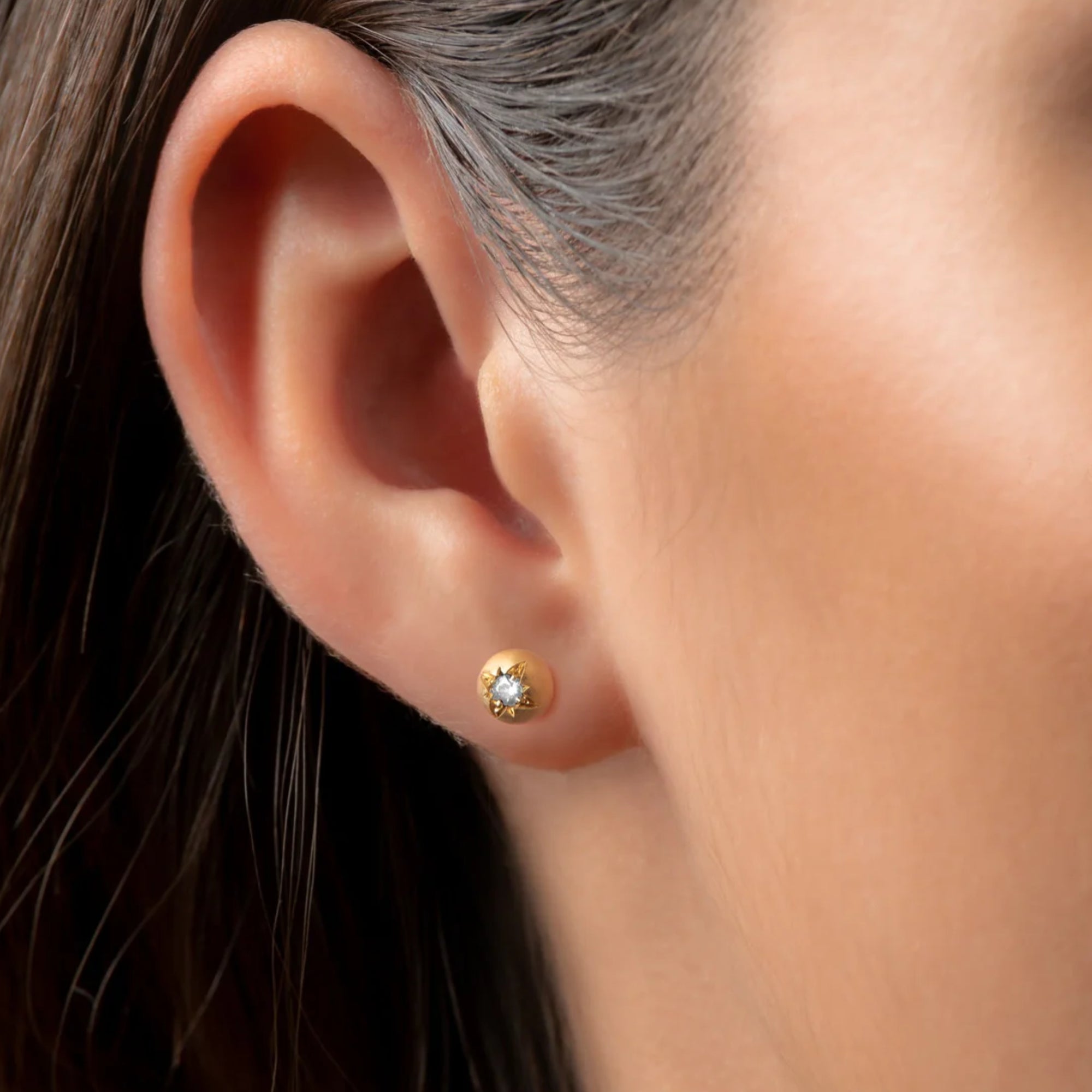 Eloise Gold Plated Sterling Silver Moon Diamond Studs