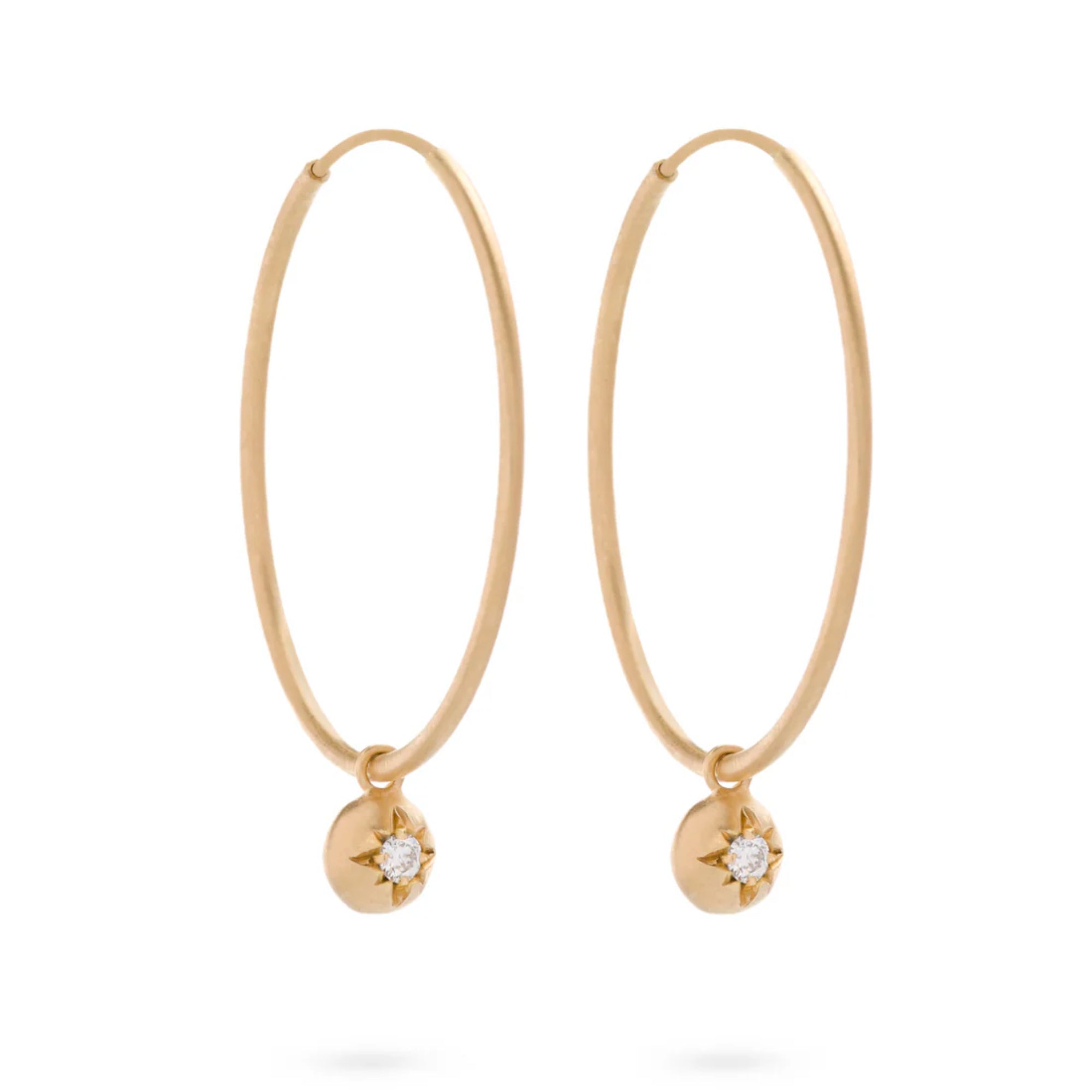 Eloise gold plated silver hoop earrings with natural round diamond moon charm