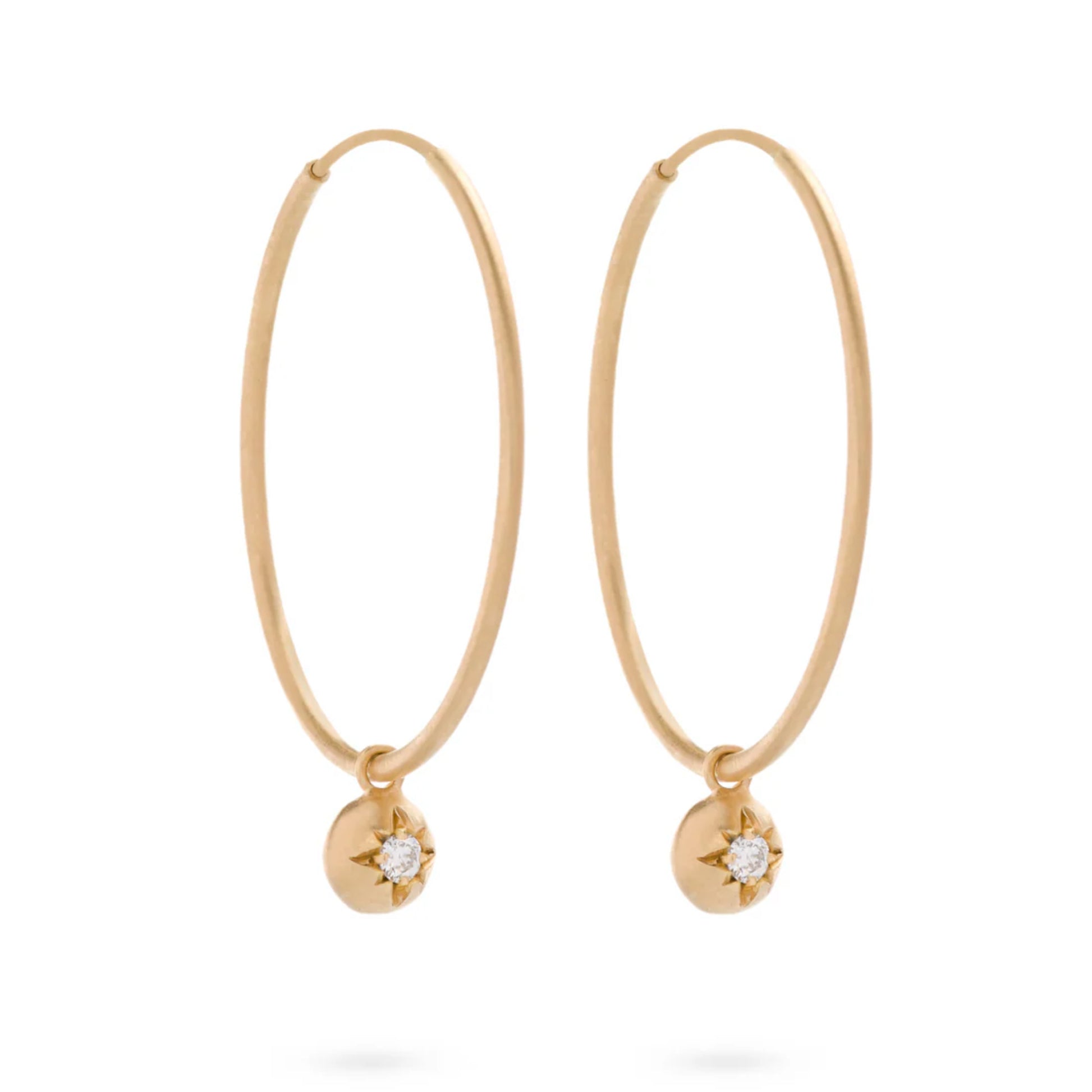 Eloise gold plated silver hoop earrings with natural round diamond moon charm