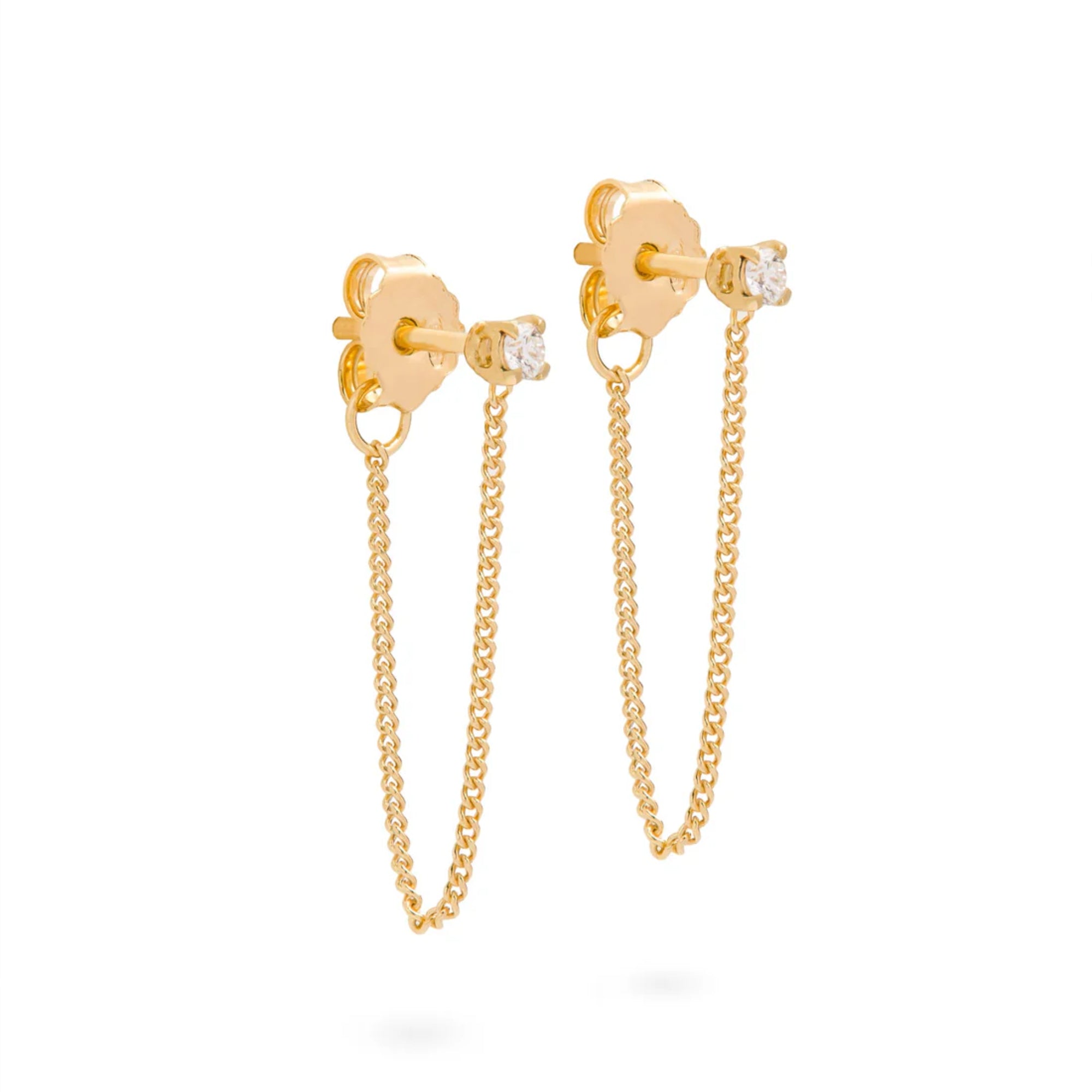 Eloise Gold Plated Sterling Silver Diamond Connection Chain Studs