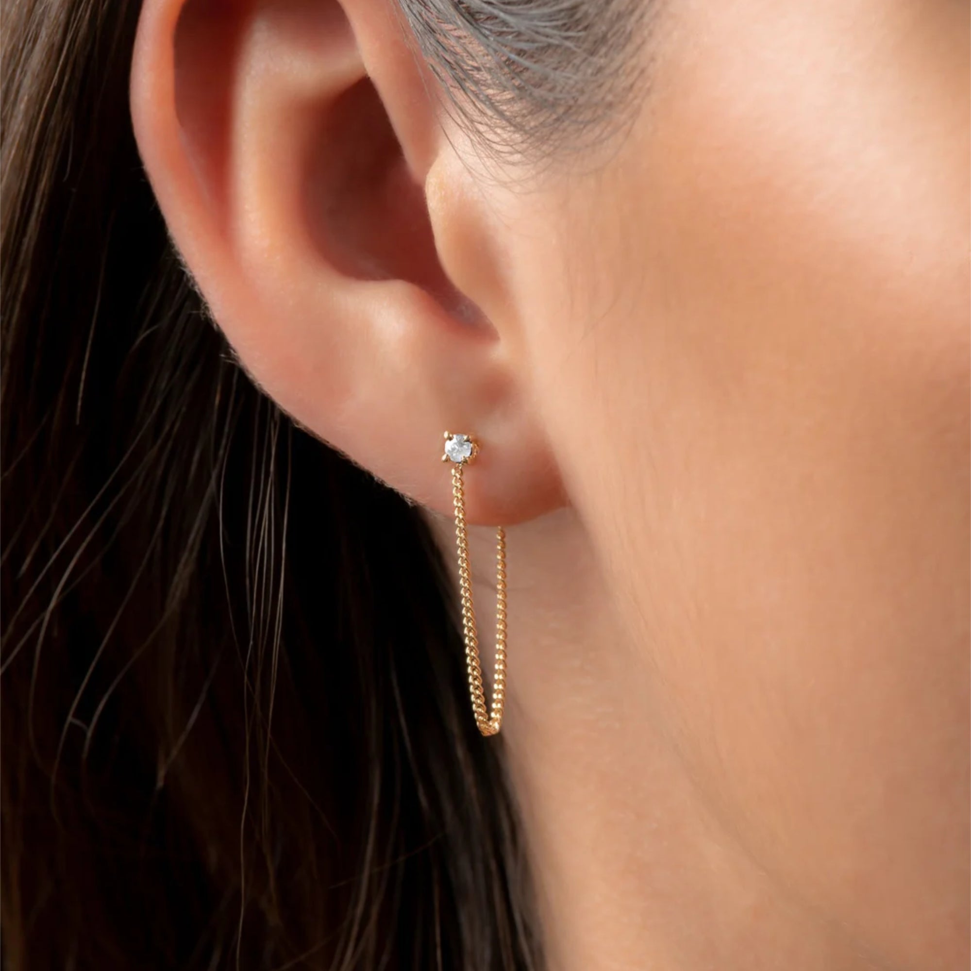 Eloise Gold Plated Sterling Silver Diamond Connection Chain Studs