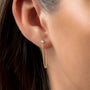 Model Wearing Eloise 18ct Gold Plated Sterling Silver Diamond Studs with Connection Chain to the Butterfly Fitting