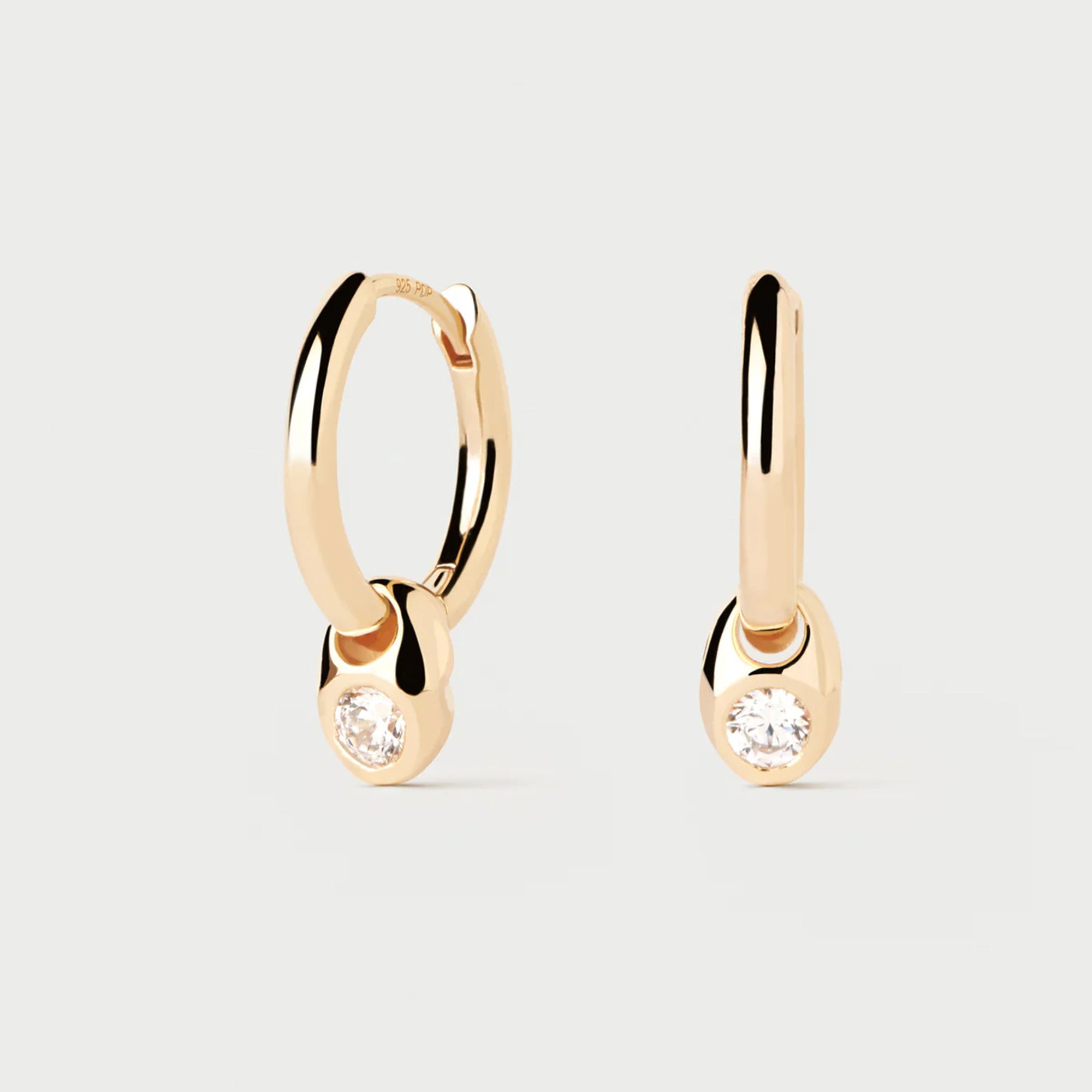 PDPALOA 18ct gold plated sterling silver hoop earrings with cz charm