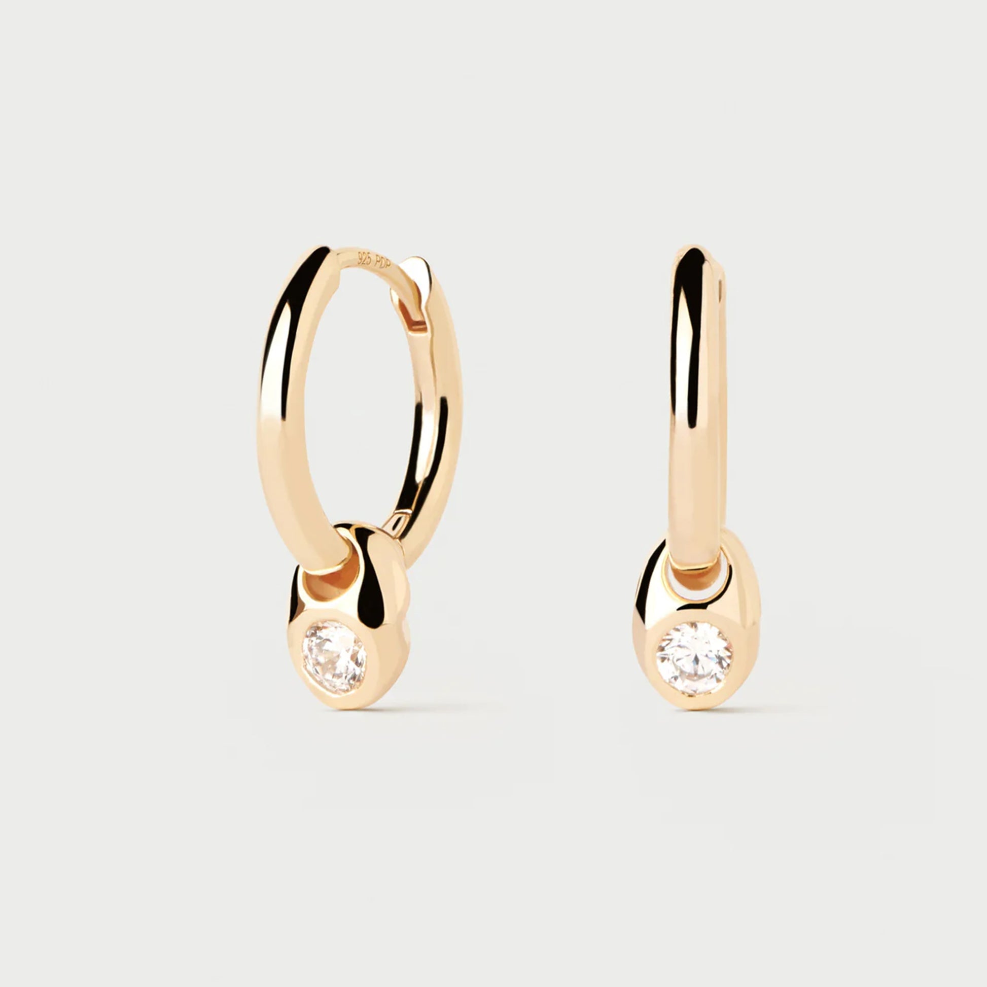 PDPALOA 18ct gold plated sterling silver hoop earrings with cz charm
