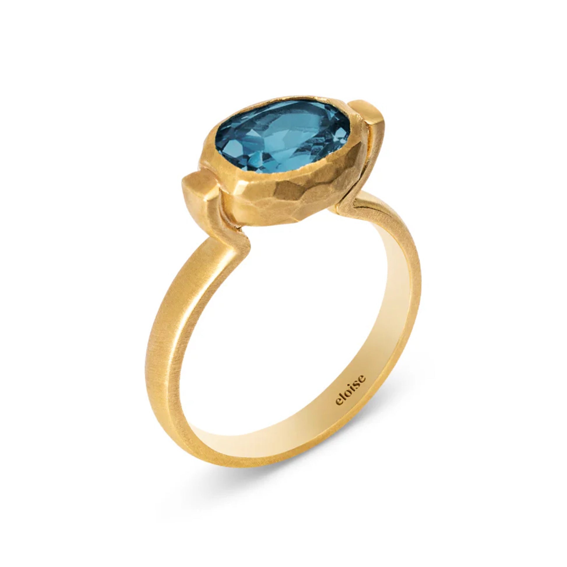 Eloise Gold Plated Sterling Silver Deep Blue Topaz Ellipse Ring