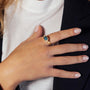 Model Wearing Eloise Gold Plated Sterling Silver Deep Blue Topaz Ellipse Ring
