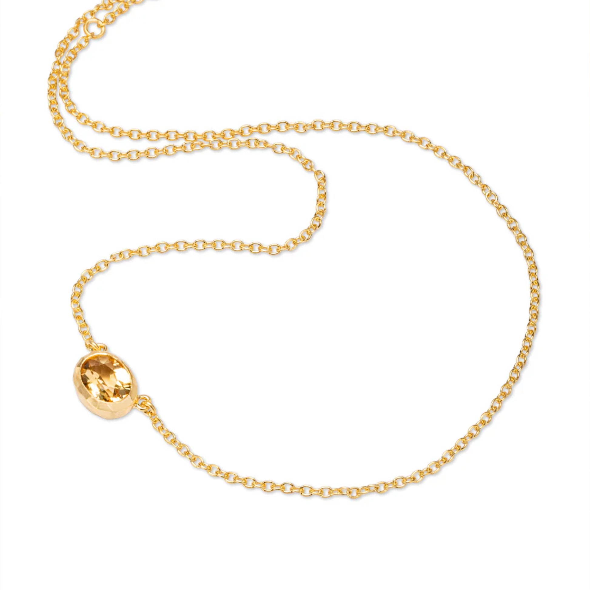Eloise Gold Plated Sterling Silver Trace Chain With a Fixed Oval Yellow Citrine Quartz Ellipse pendant