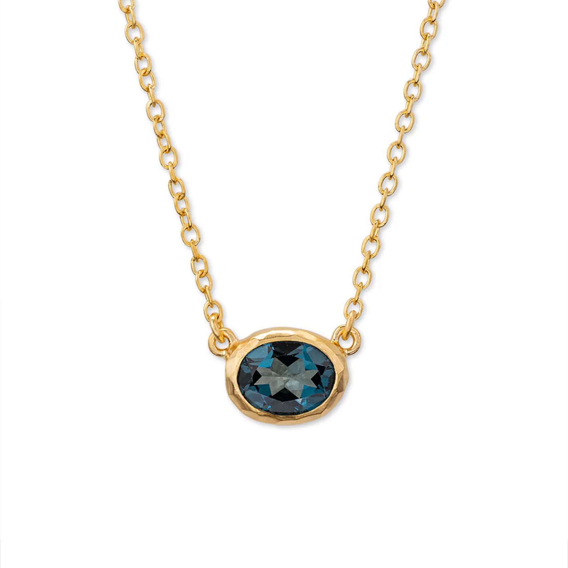Eloise Gold Plated Sterling Silver Deep Blue Topaz Ellipse Necklace