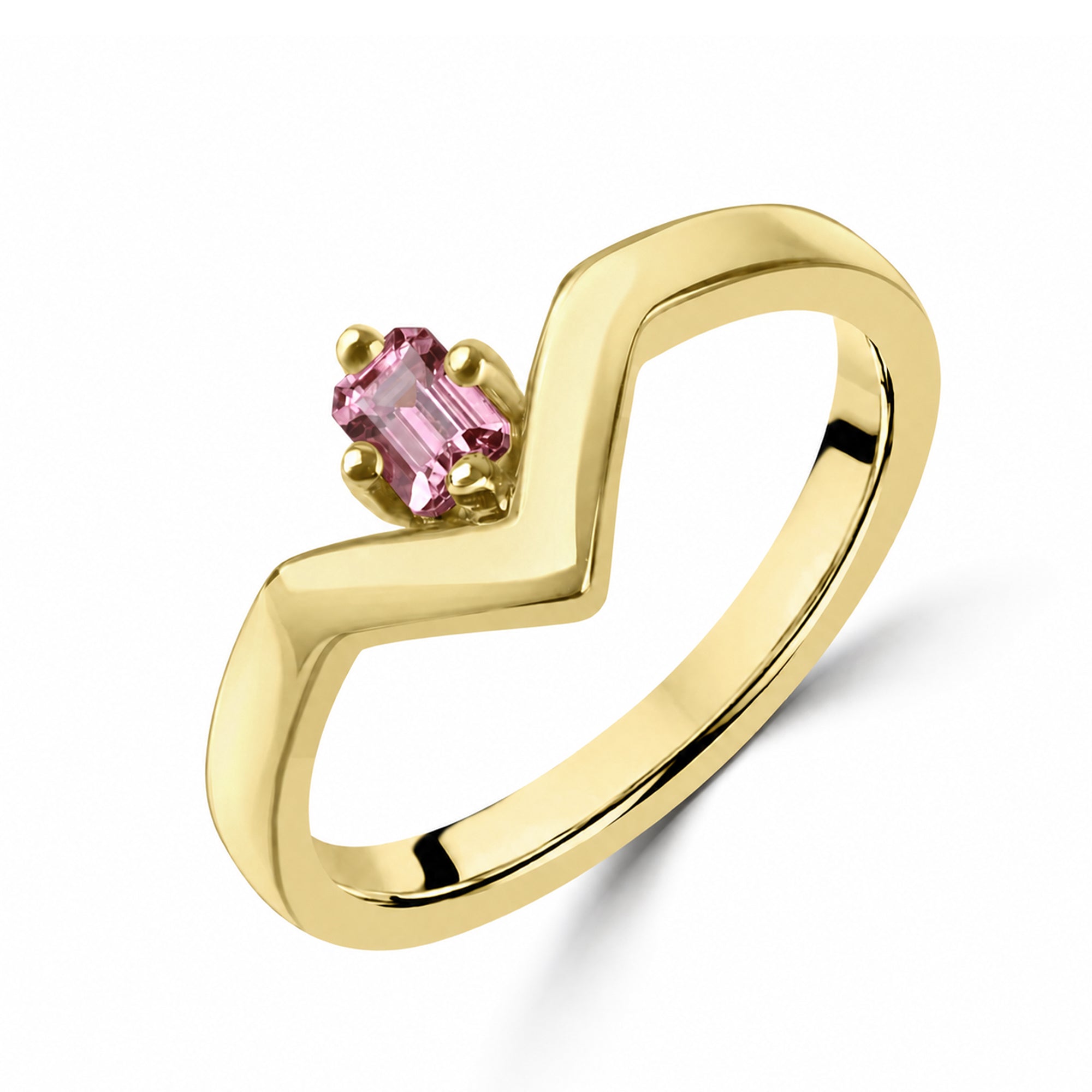 'Beat' 0.26ct Pink Sapphire 'V' Shaped Ring in 18ct Yellow Gold