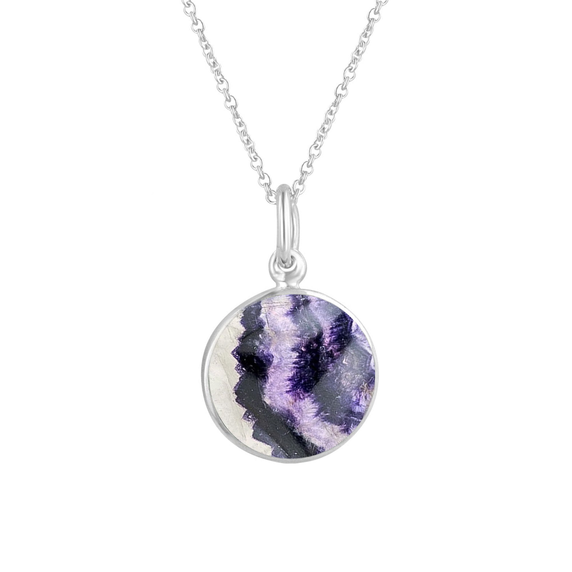 Blue John Round Silver with St Christopher Necklace on Reverse