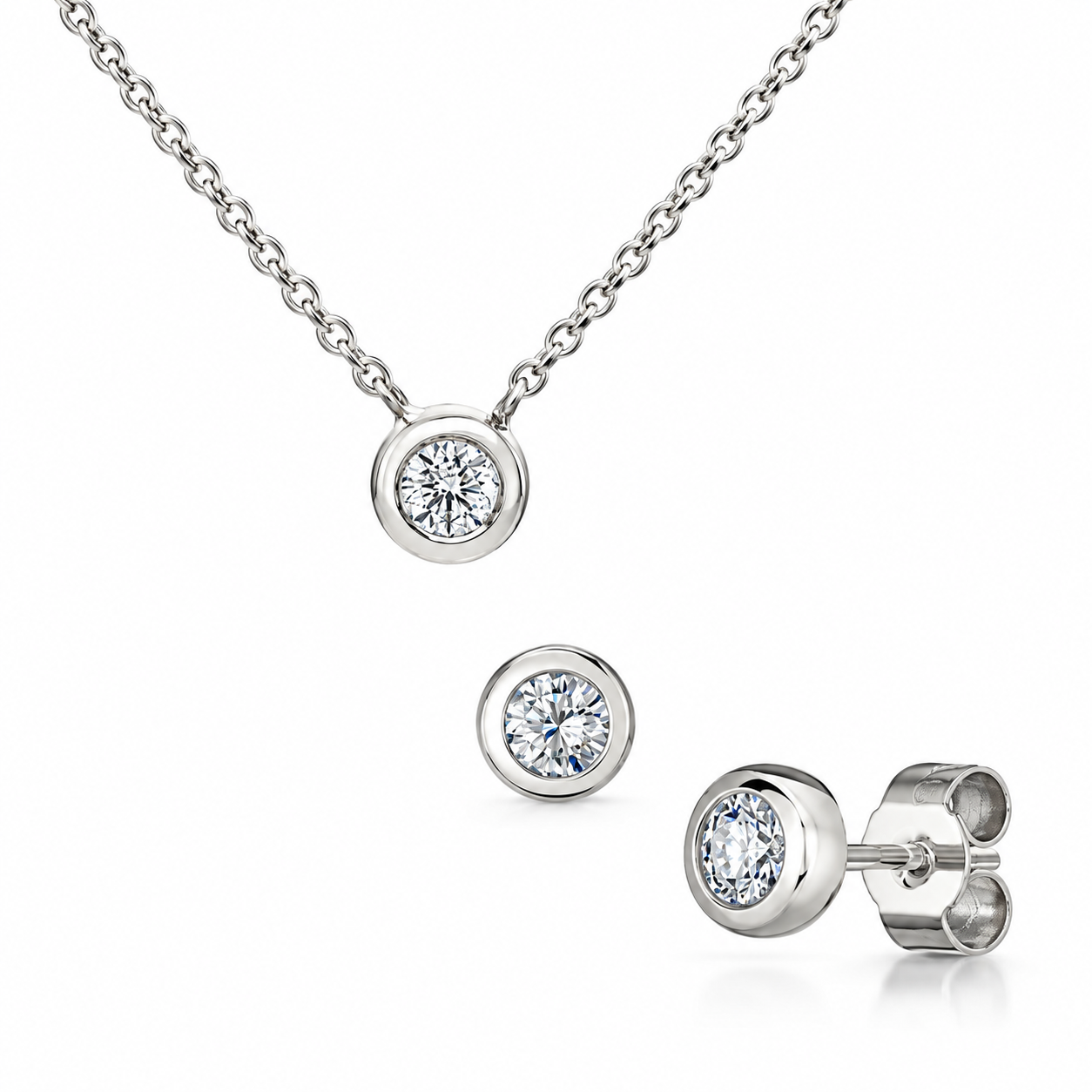 9ct White Gold Natural Diamond Cluster Necklace and Earrings Gift Set