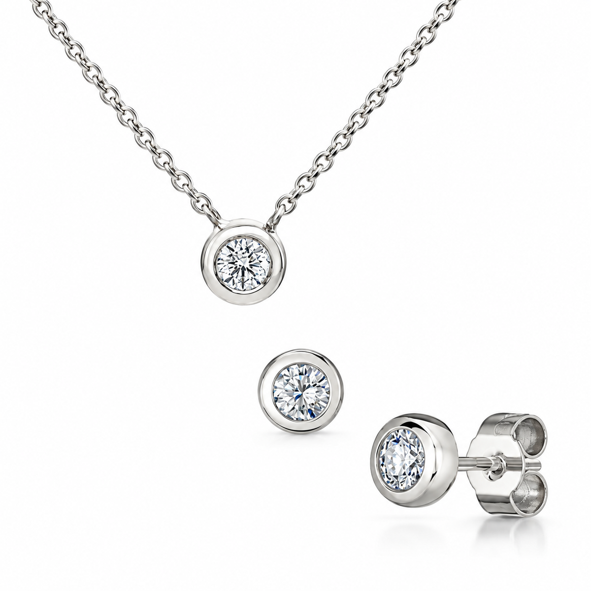 9ct White Gold Natural Diamond Cluster Necklace and Earrings Gift Set