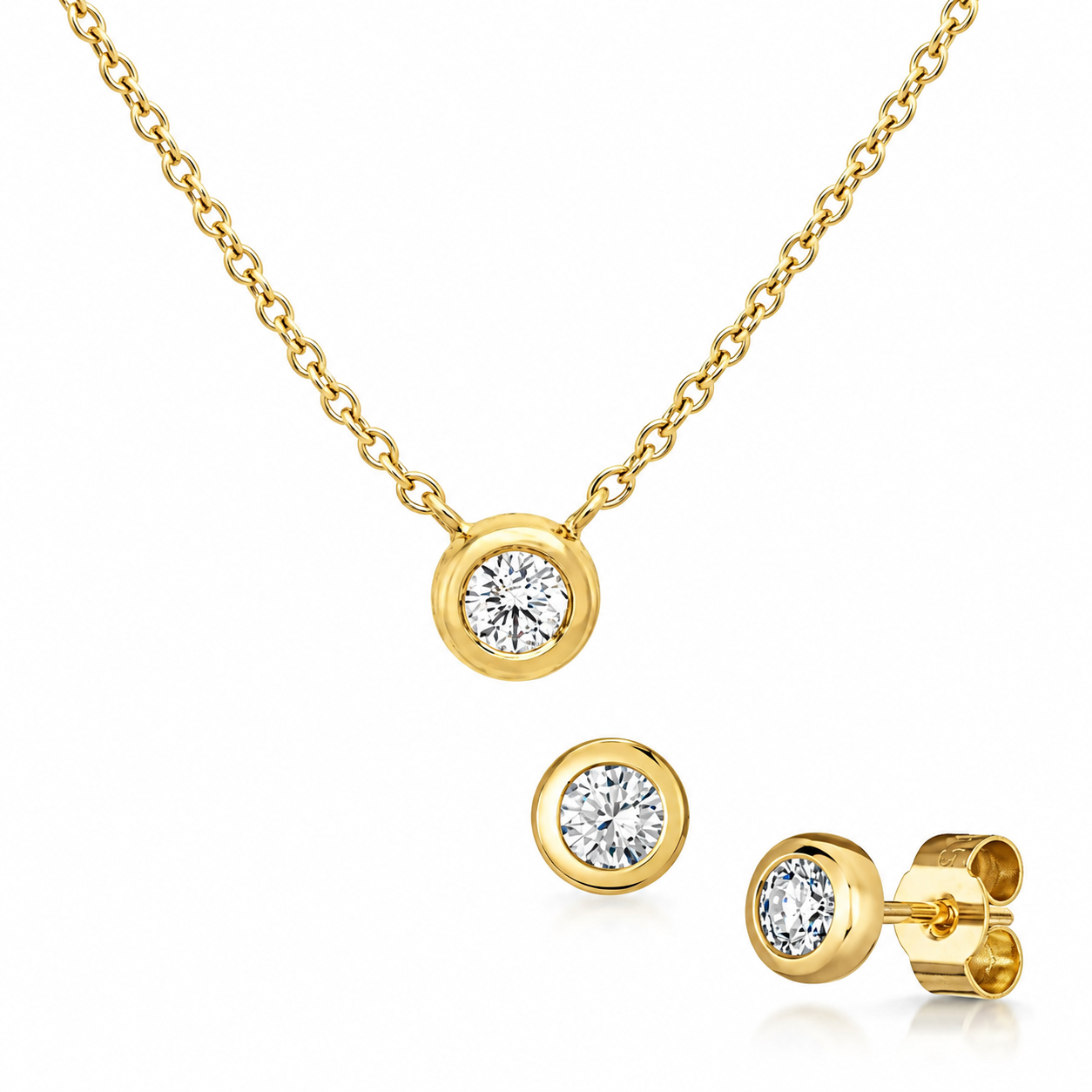 9ct Yellow Gold Round Diamond 'Donut' Necklace and Earrings Gift Set