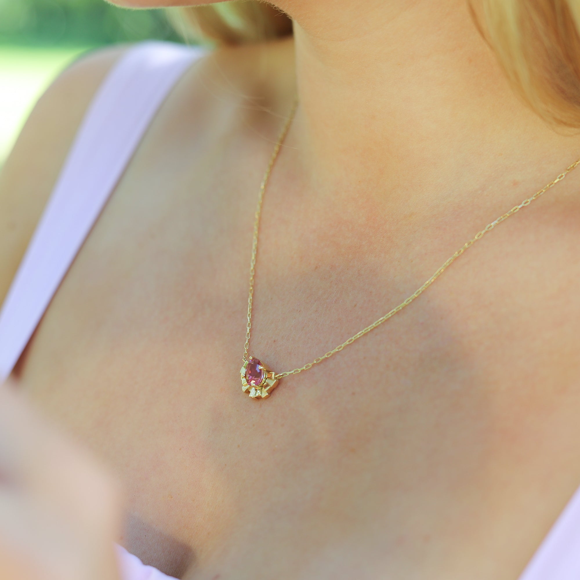 'Collide' 1.46ct Oval Pink Tourmaline Necklet in 18ct Yellow Gold