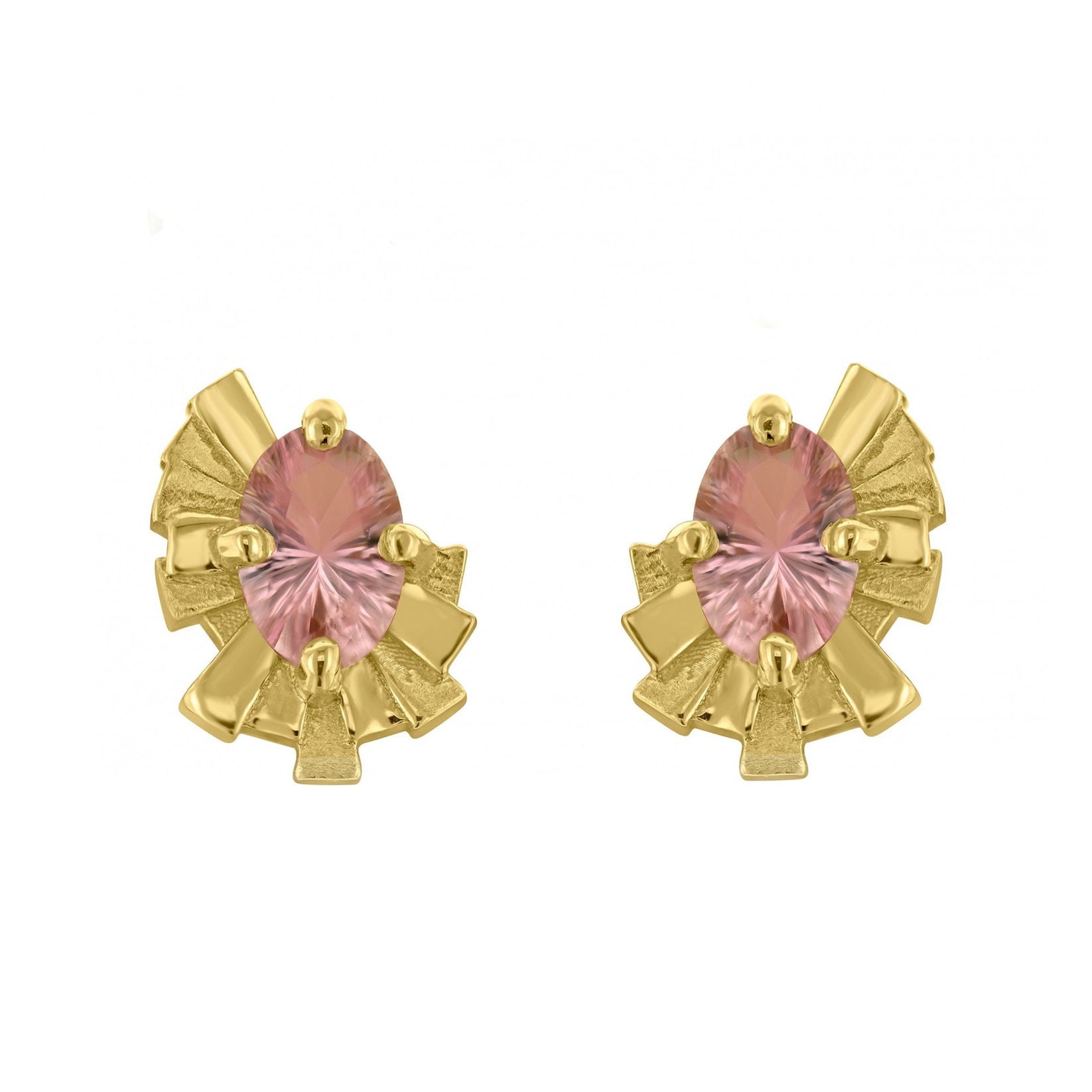 'Collide' Oval Concave Cut Tourmaline Studs in 18ct Yellow Gold
