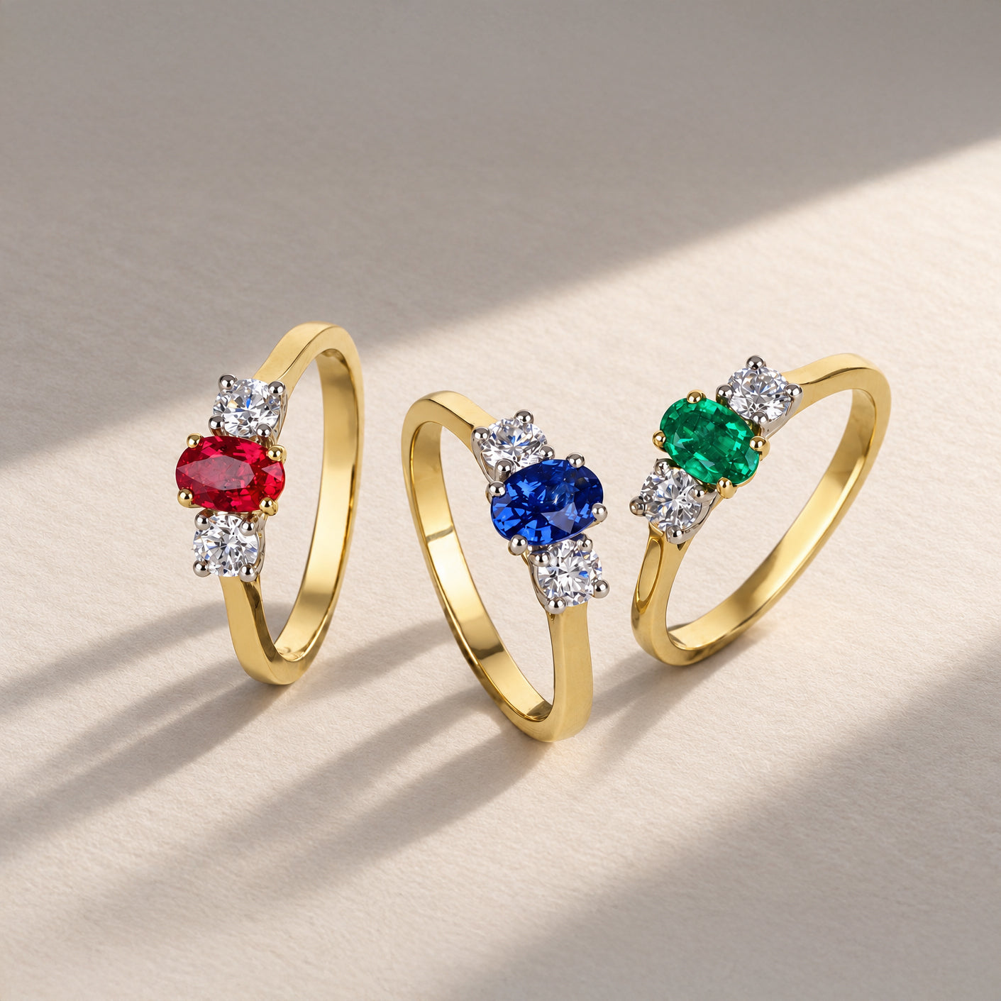 18ct Yellow Gold 0.68ct Sapphire & Diamond Three Stone Ring