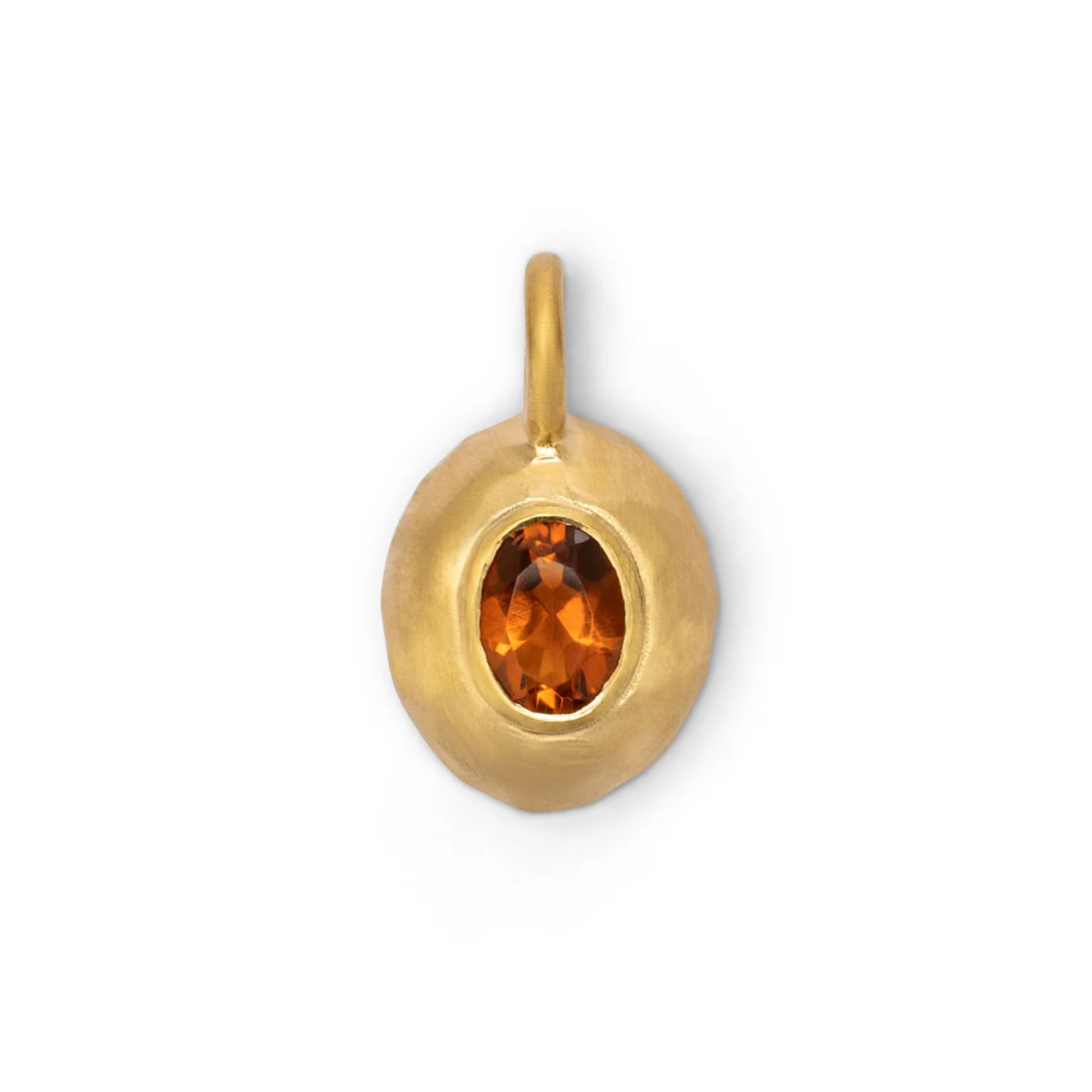 Eloise Gold Plated Sterling Silver Small oval Milestone Sasso charm set with a faceted oval Orange Madeira Quartz