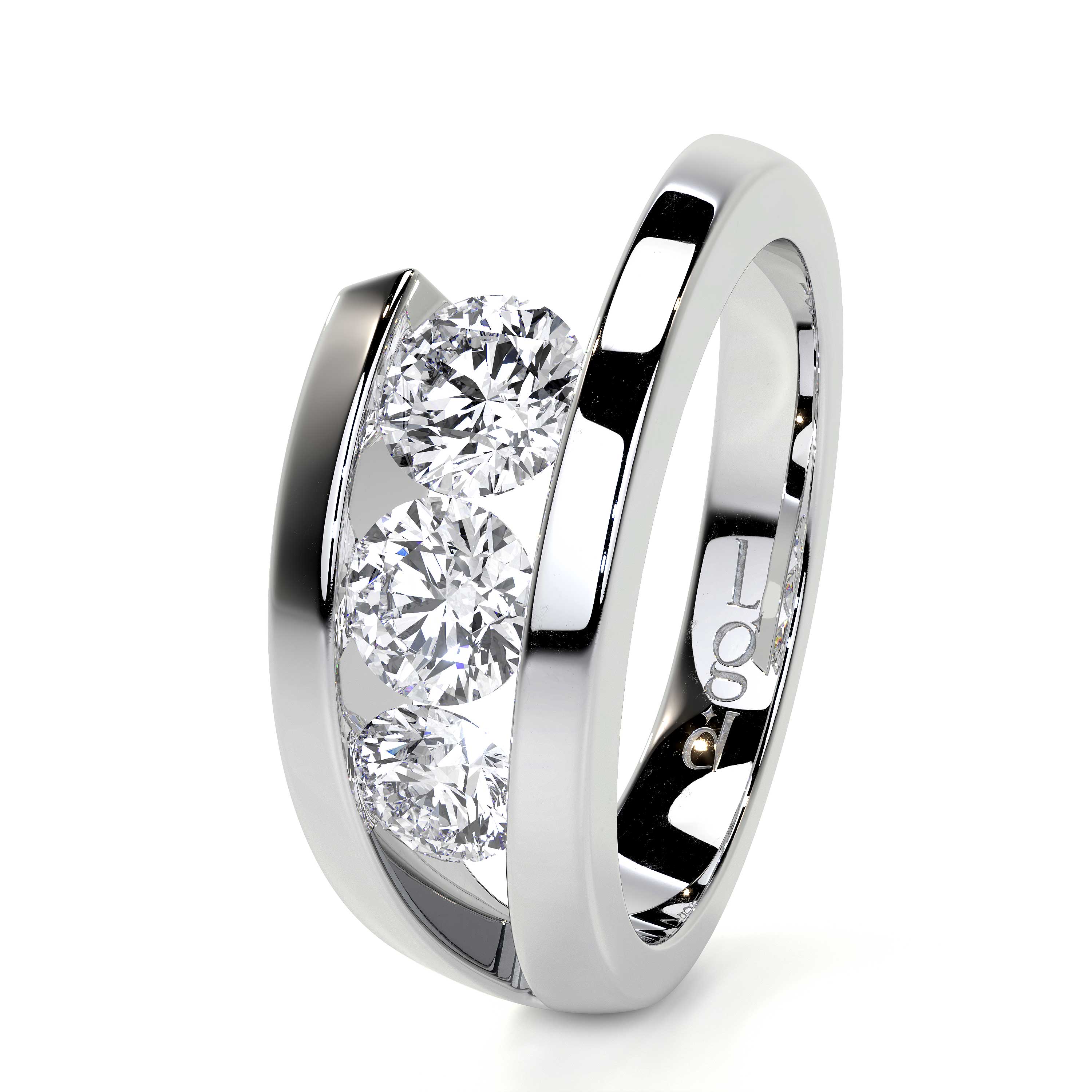 Platinum 'Ivy' Three Stone Lab Grown Diamond Ring