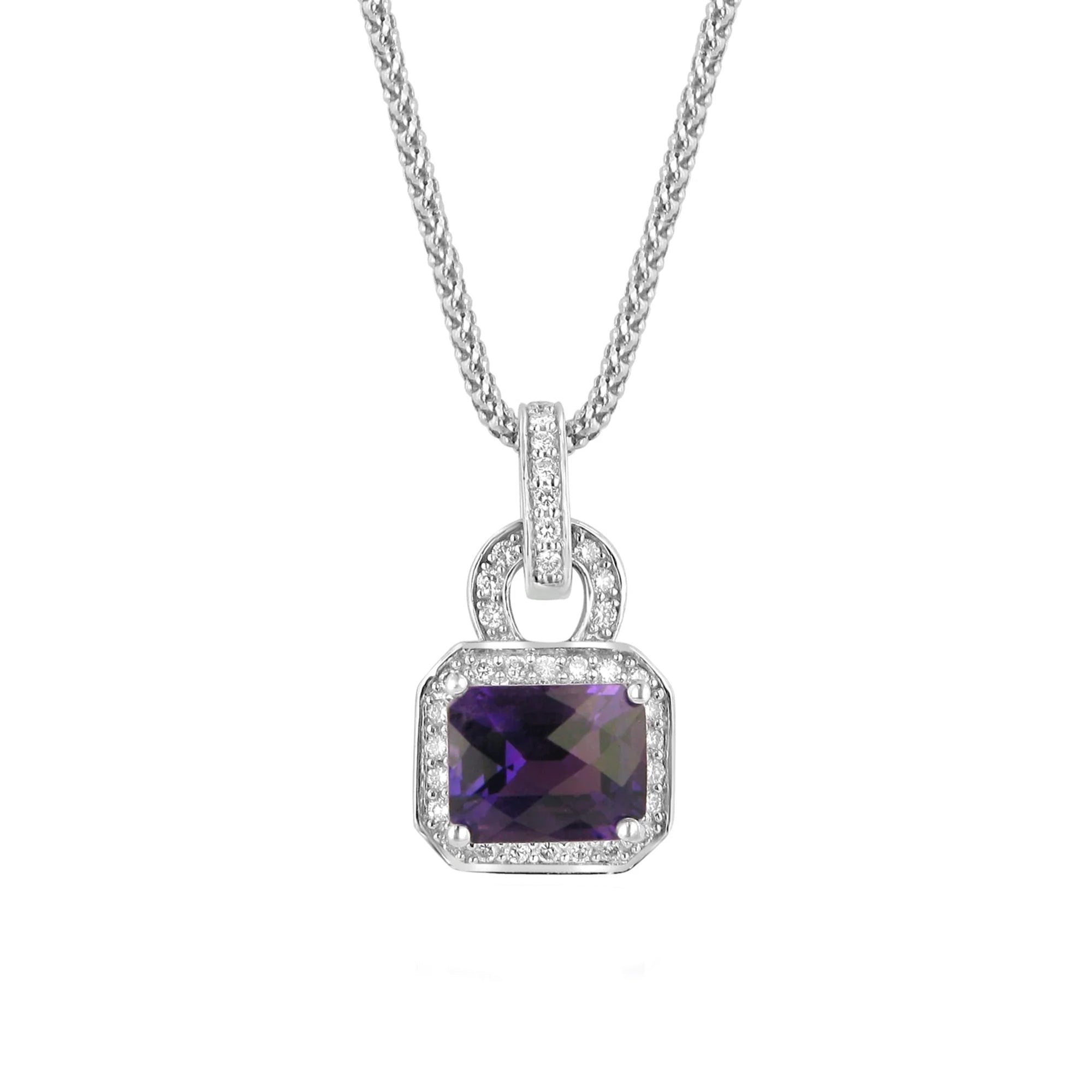 2.17ct Amethyst and Diamond 18ct White Gold Necklace