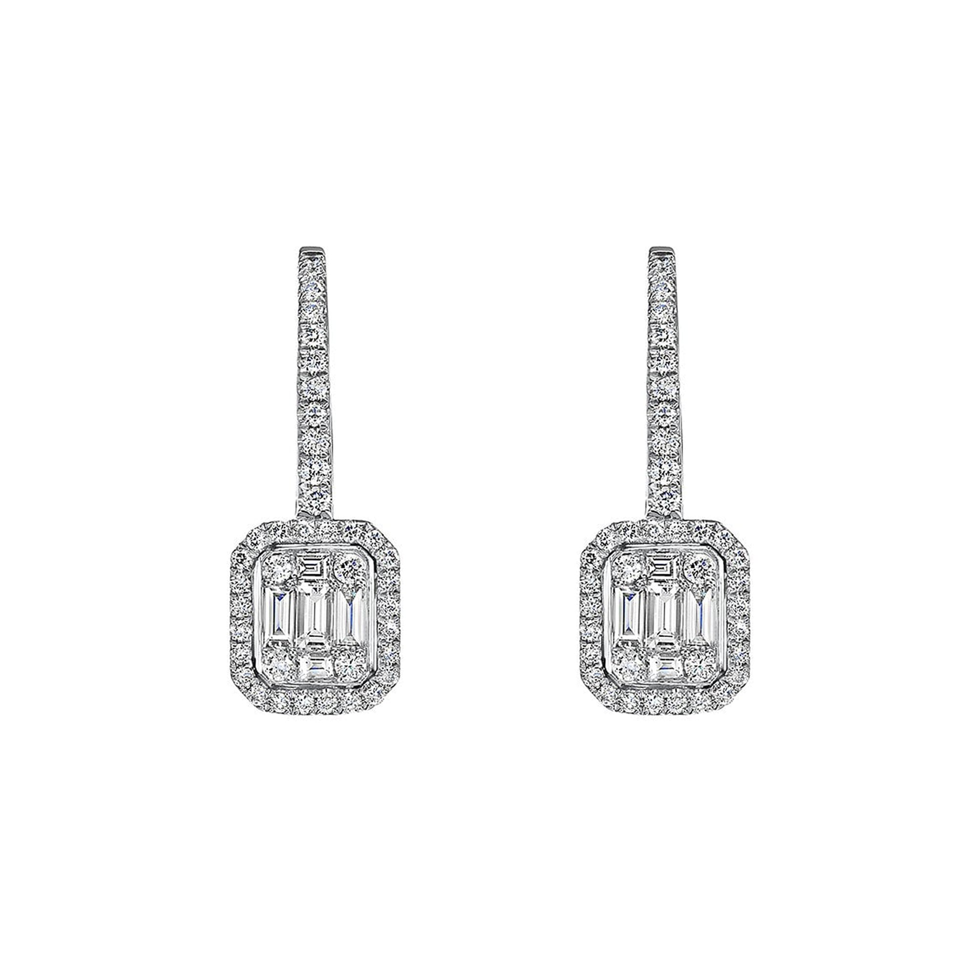 Deco Inspired Diamond Cluster Drop Earrings