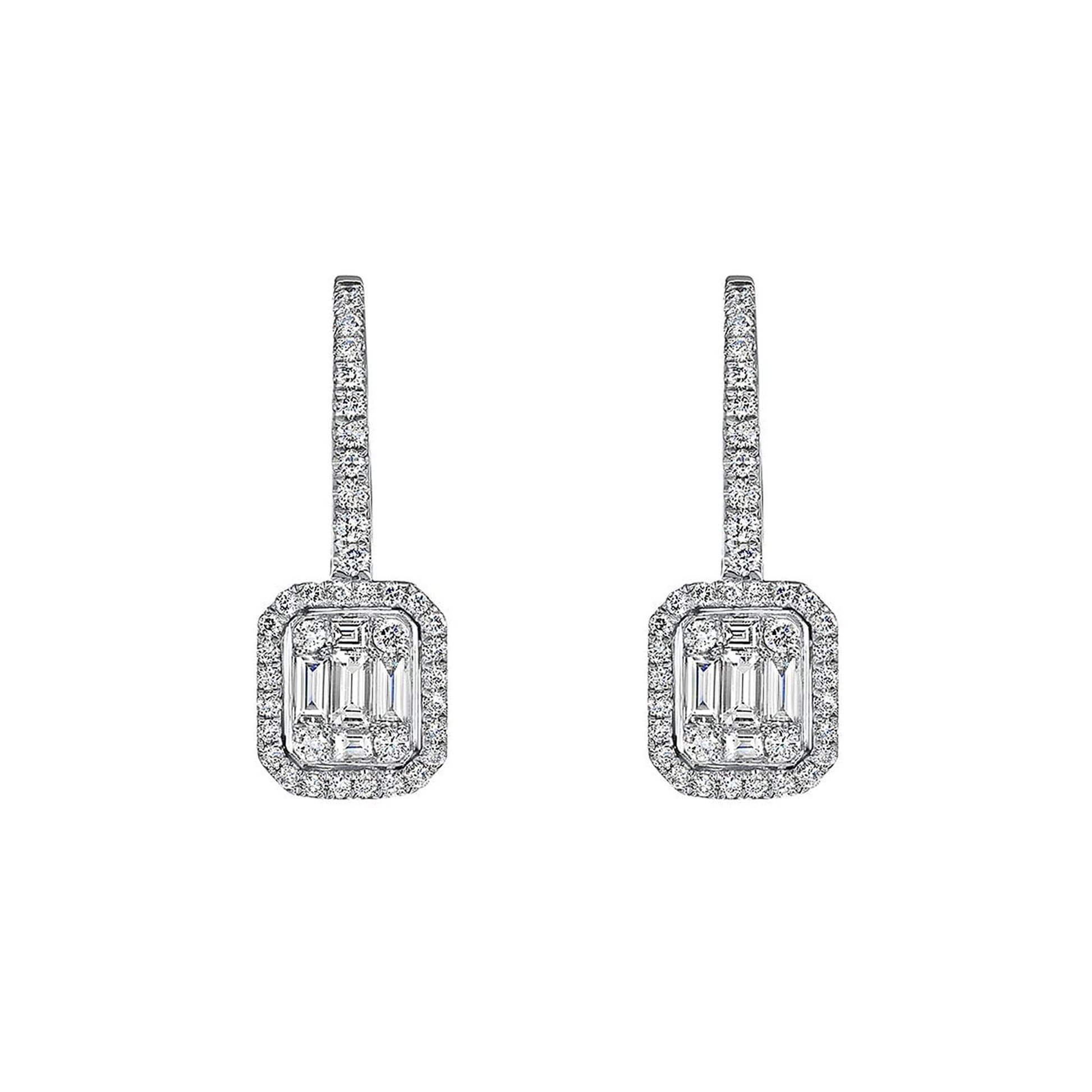 Deco Inspired Diamond Cluster Drop Earrings