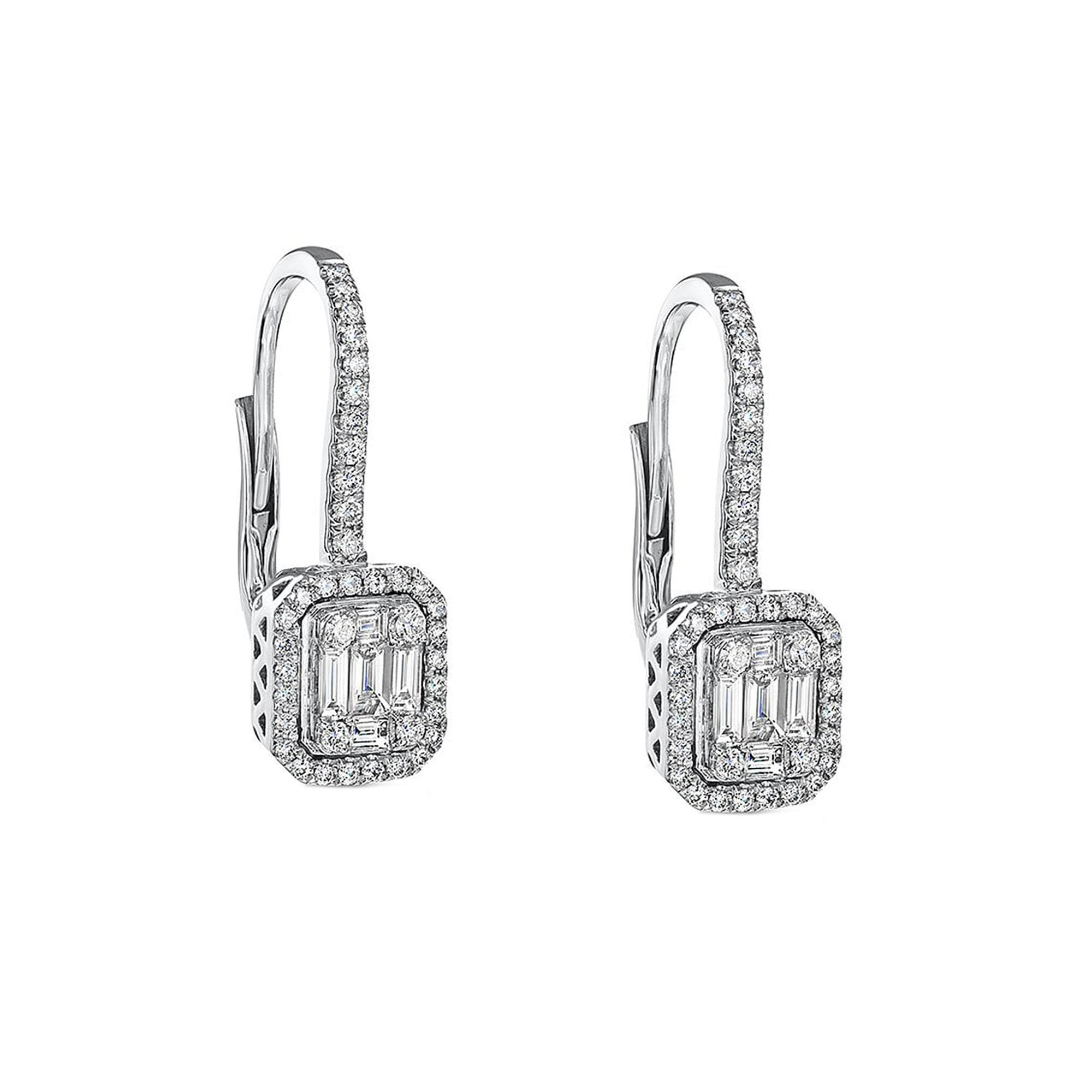 Deco Inspired Diamond Cluster Drop Earrings