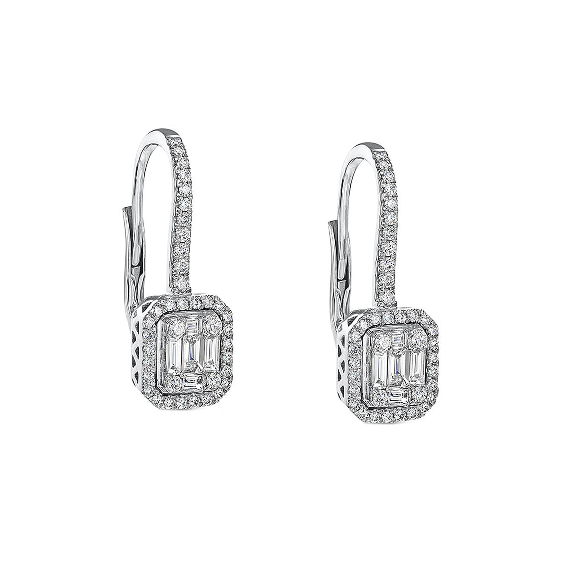 Deco Inspired Diamond Cluster Drop Earrings