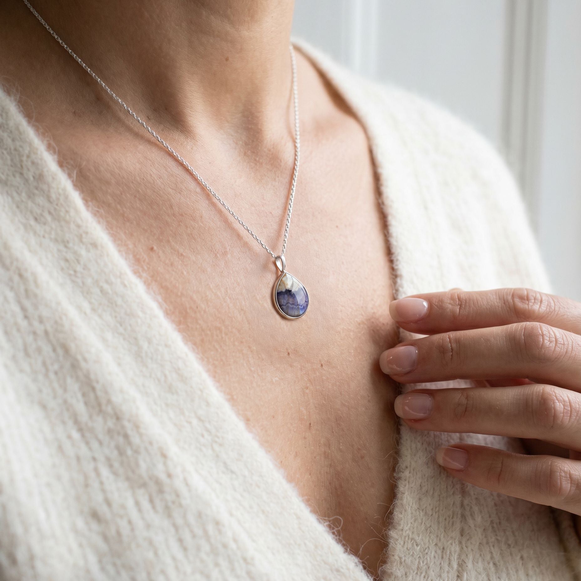 Derbyshire Blue John Silver Teardrop Necklace