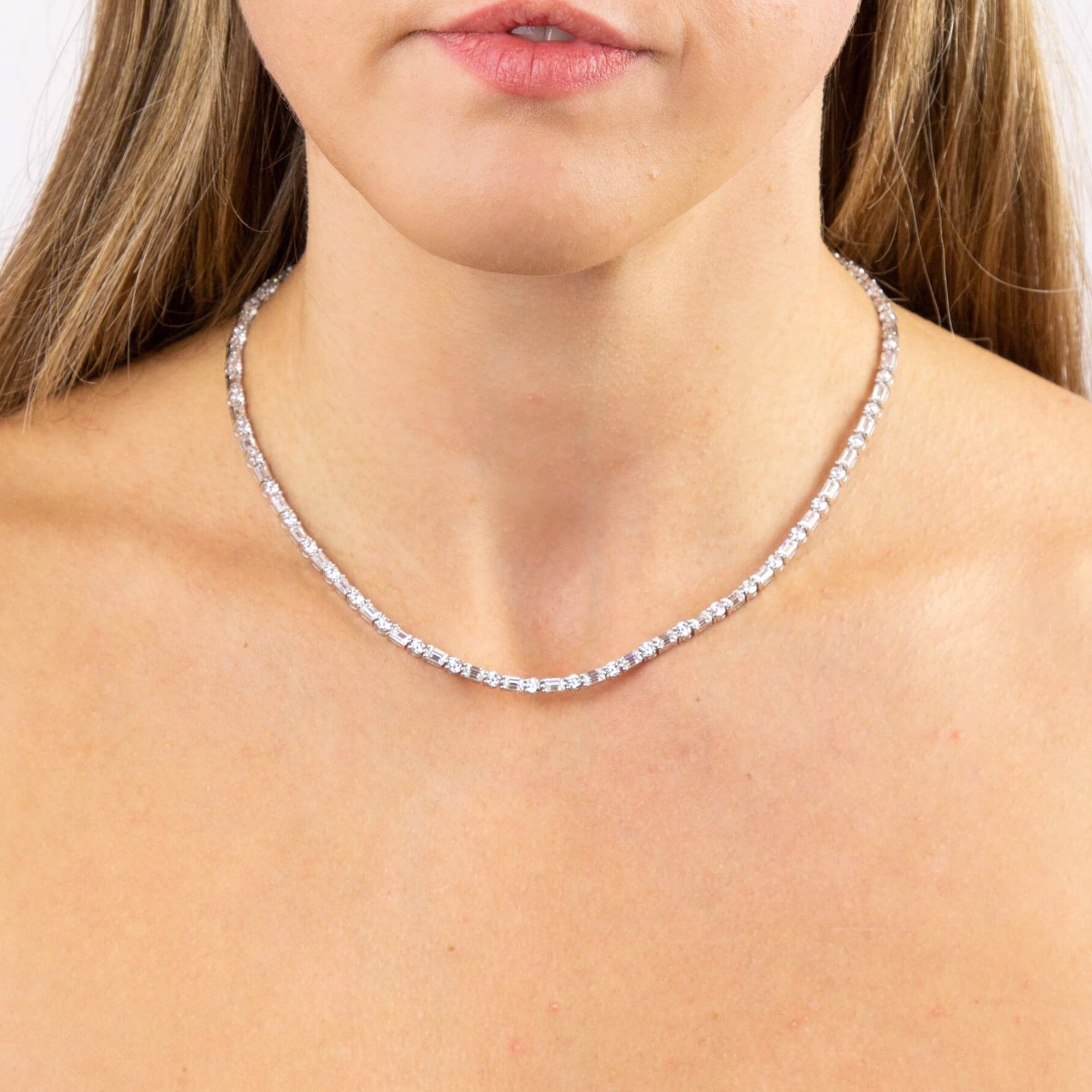 Diamonfire Baguette and Round Zirconia Necklace
