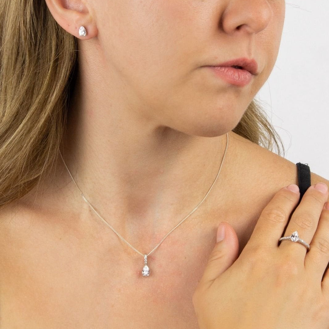 Diamonfire Teardrop Shaped Zirconia Stud Earrings