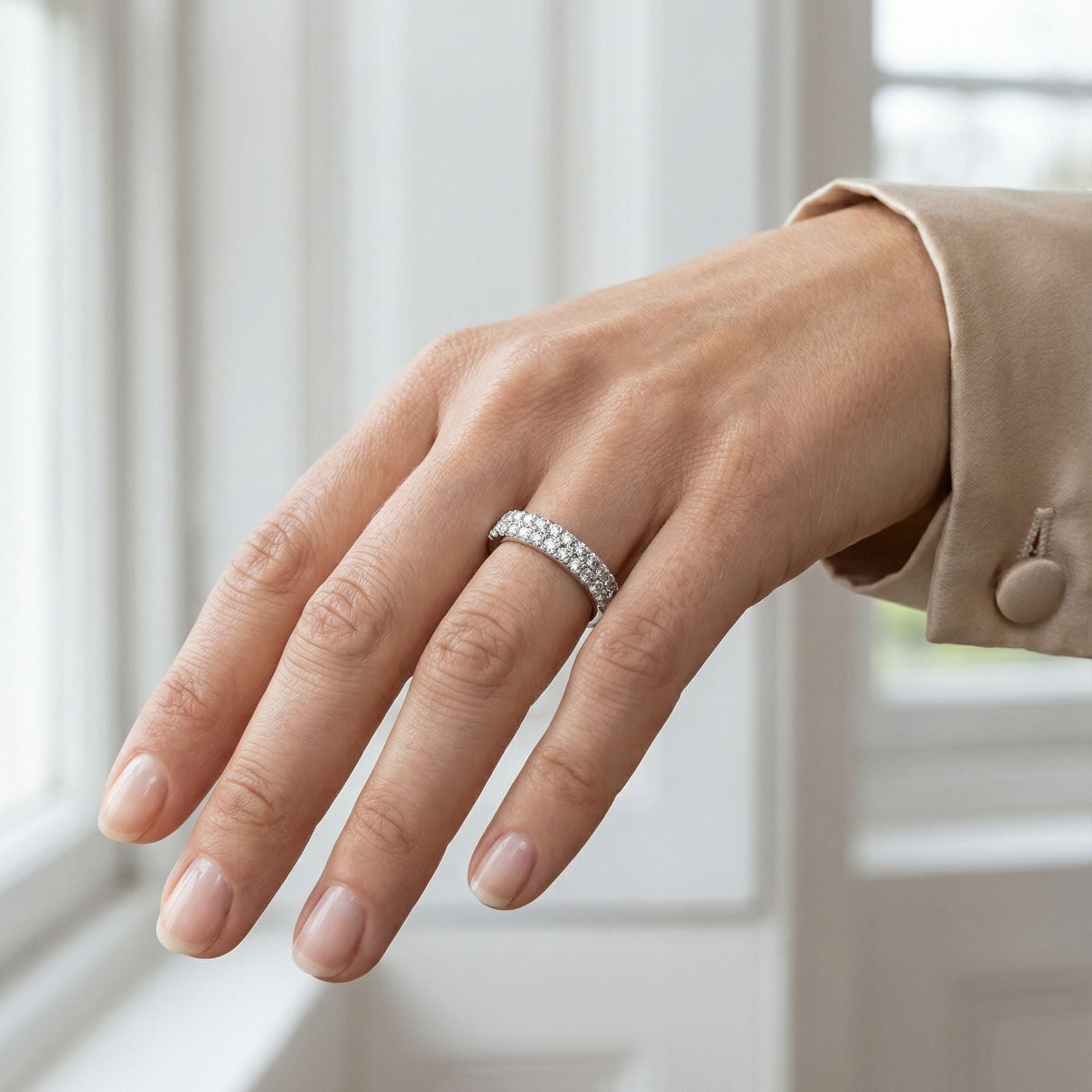 Double Row Round Diamond 18ct White Gold Wedding Ring