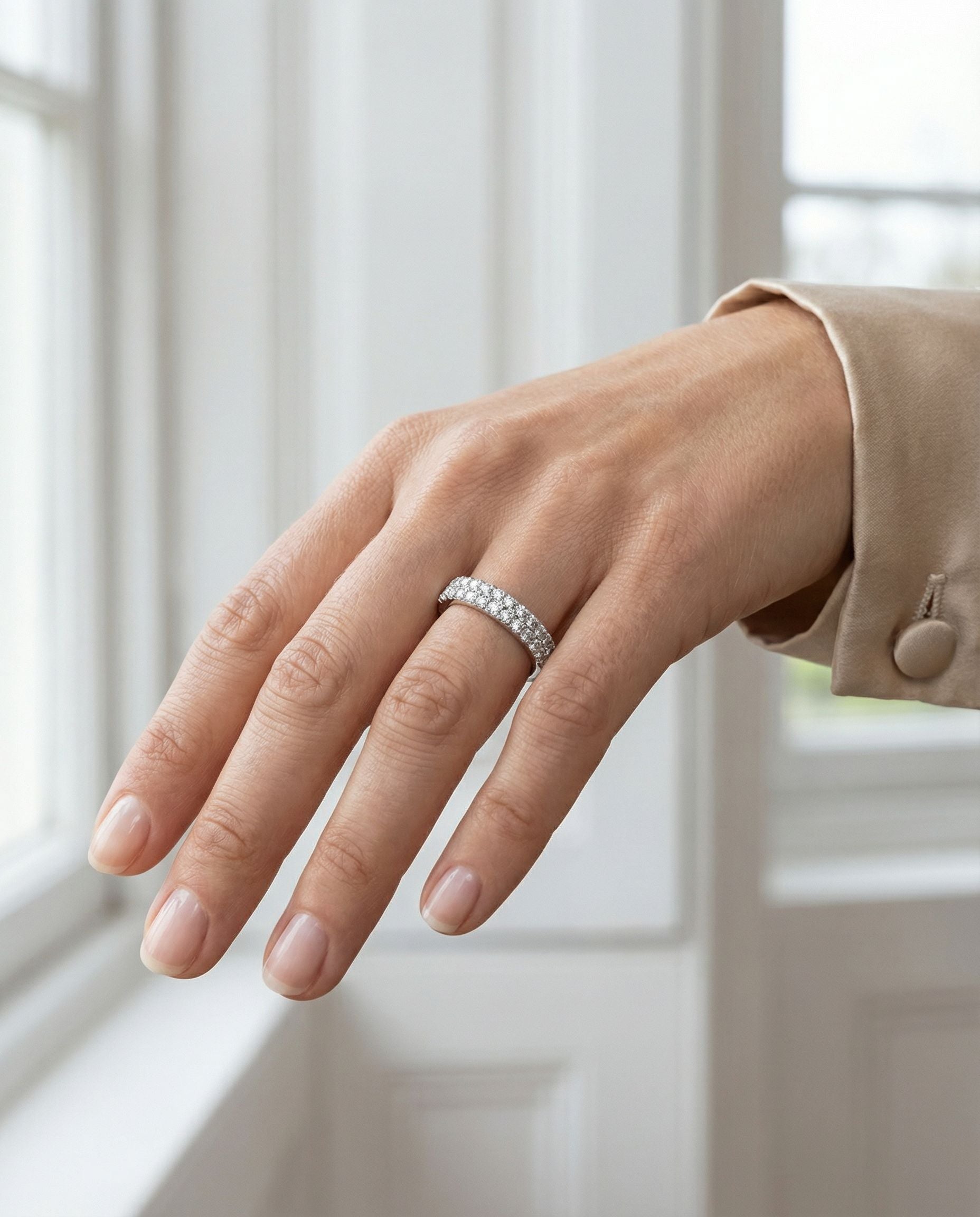 Double Row Round Diamond 18ct White Gold Wedding Ring