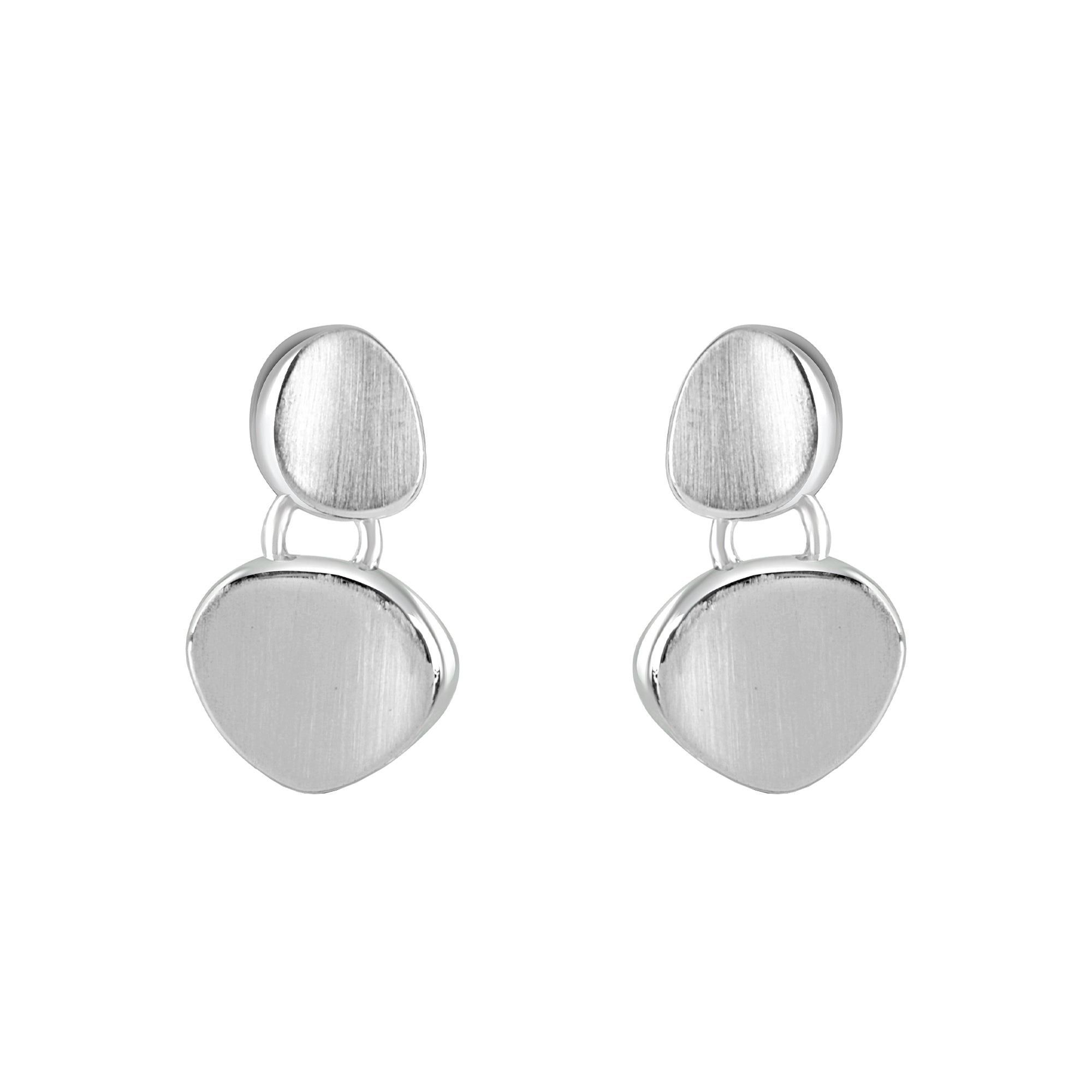 Double Satin Concave Pebble Drop Earrings With Polished Edges