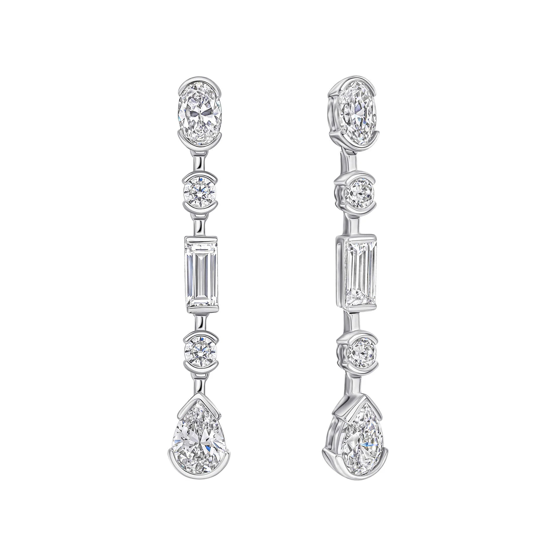 Diamonfire Multi Shape Cubic Zirconia Long Bar Drop Earrings